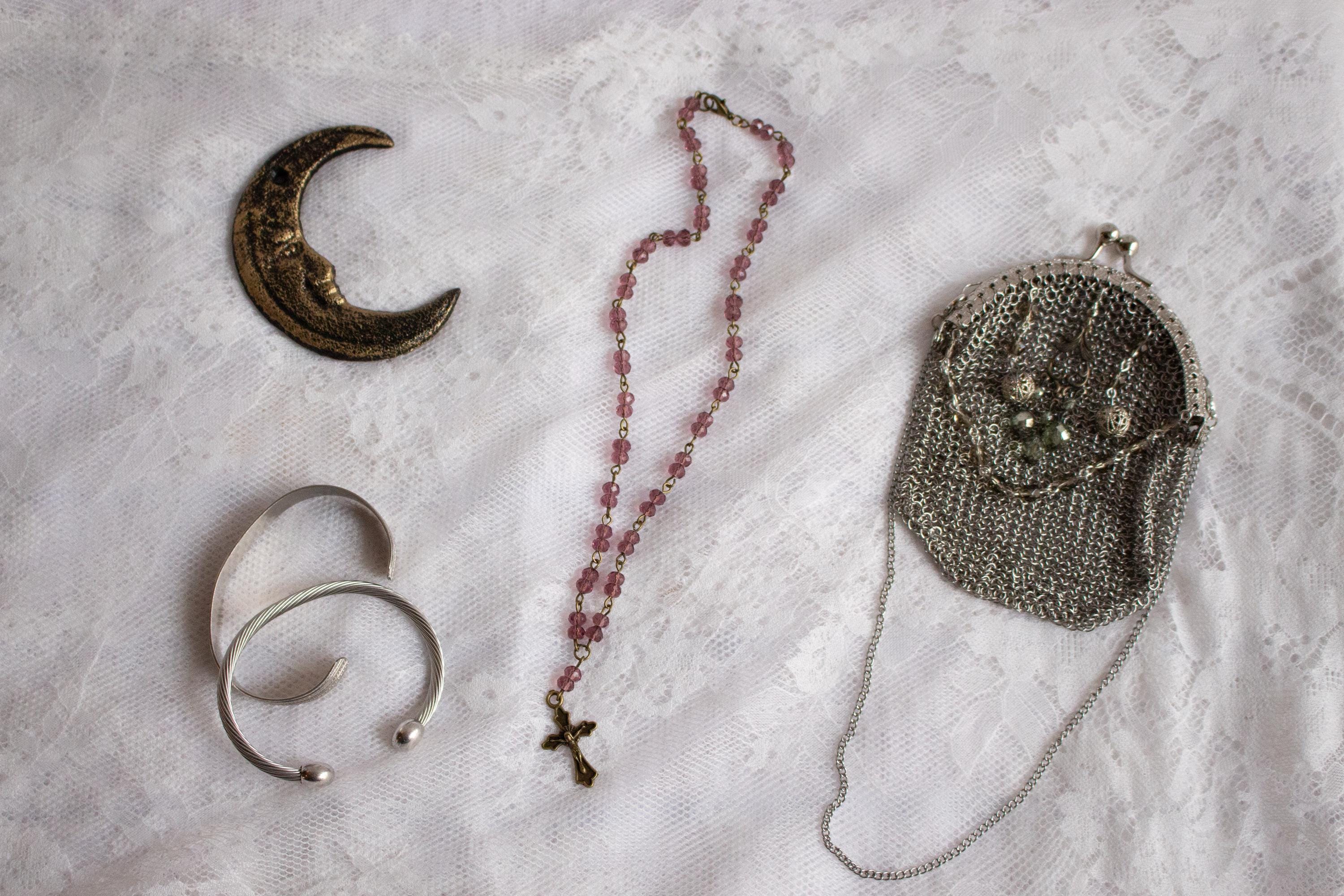 Vintage Inspired Purple Beaded Bronze Cross Necklace – Whimsigoth Spiritual Jewelry