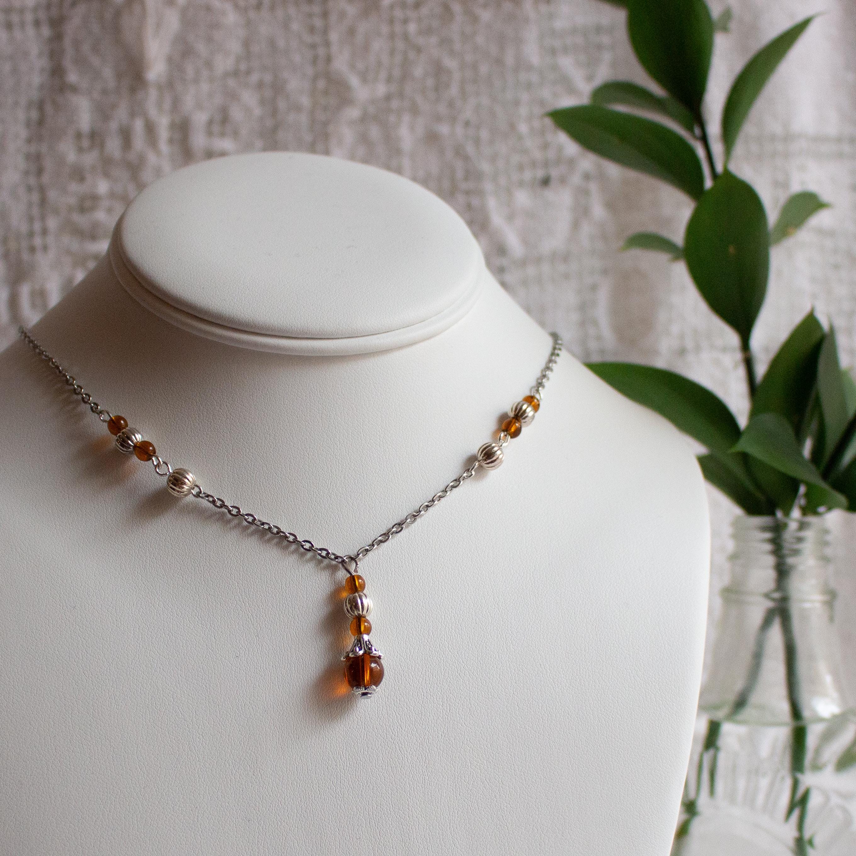 Vintage Inspired Red Delicate Flower Drop Glass Beaded Necklace – Romantic Handmade Jewelry