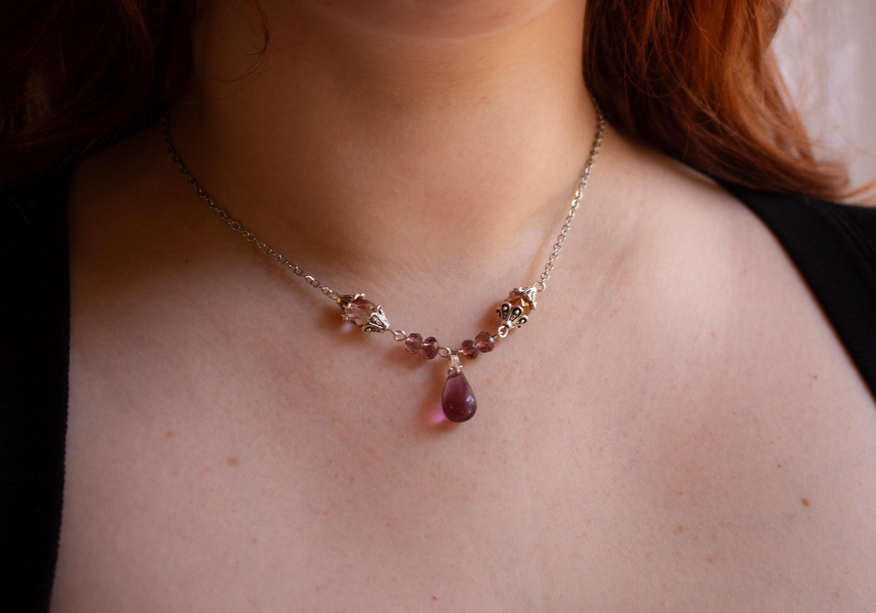 Vintage Inspired Purple Drop Necklace – Silver Accent Handmade Jewelry