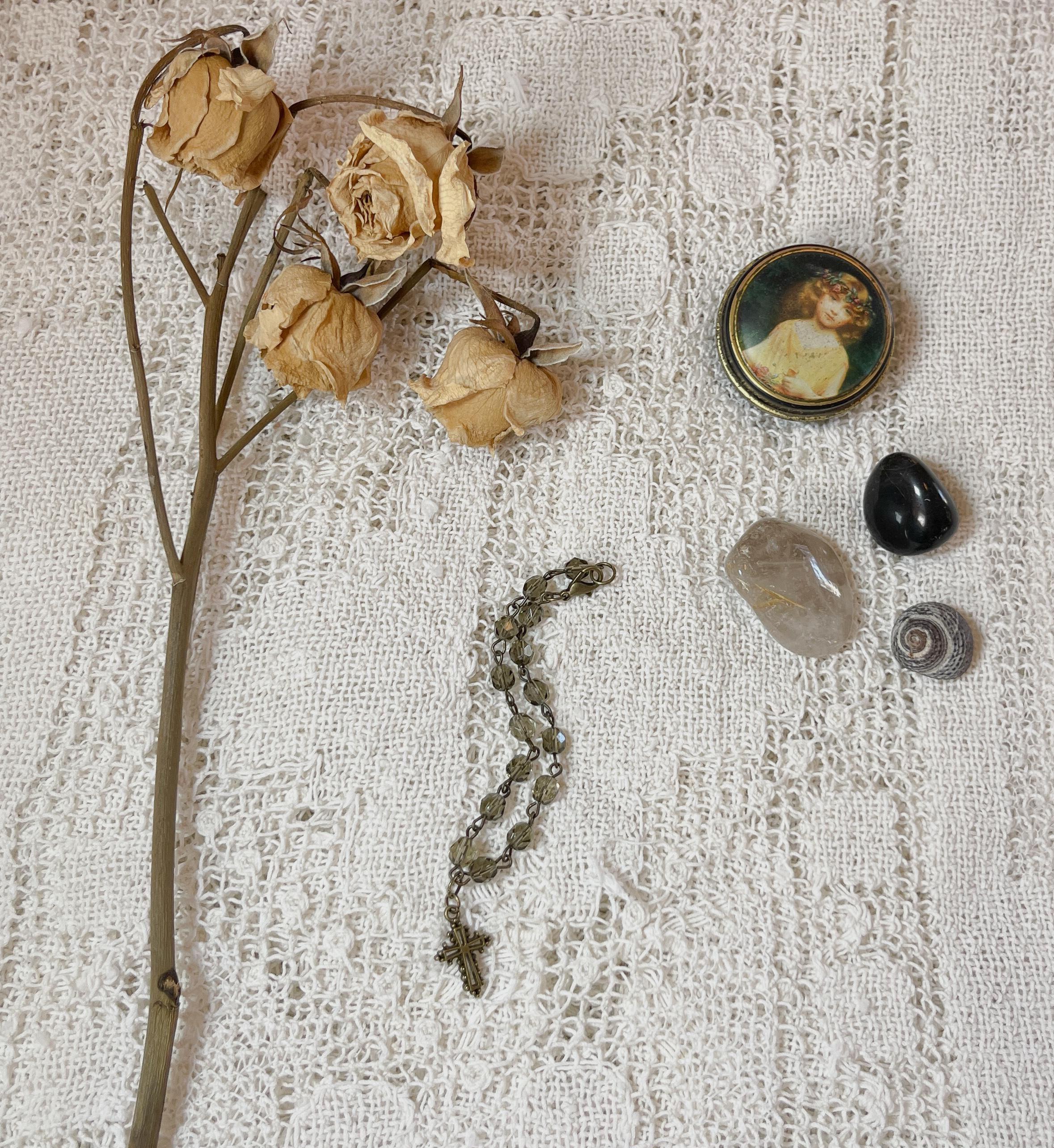 Vintage-Inspired Bronze and Black Cross Bracelet – Handmade Spiritual Jewelry