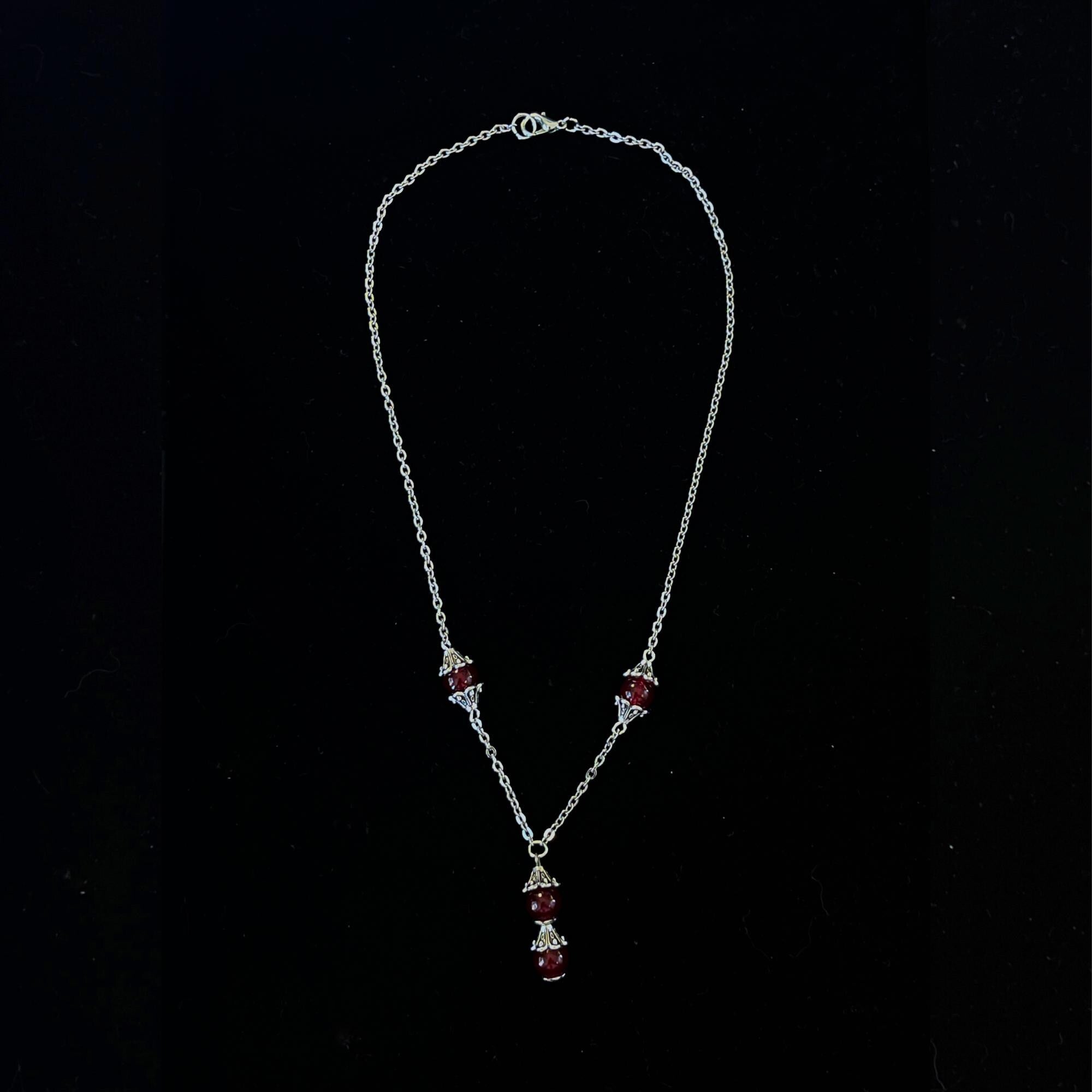 Vintage Inspired Red Delicate Flower Drop Glass Beaded Necklace – Romantic Handmade Jewelry