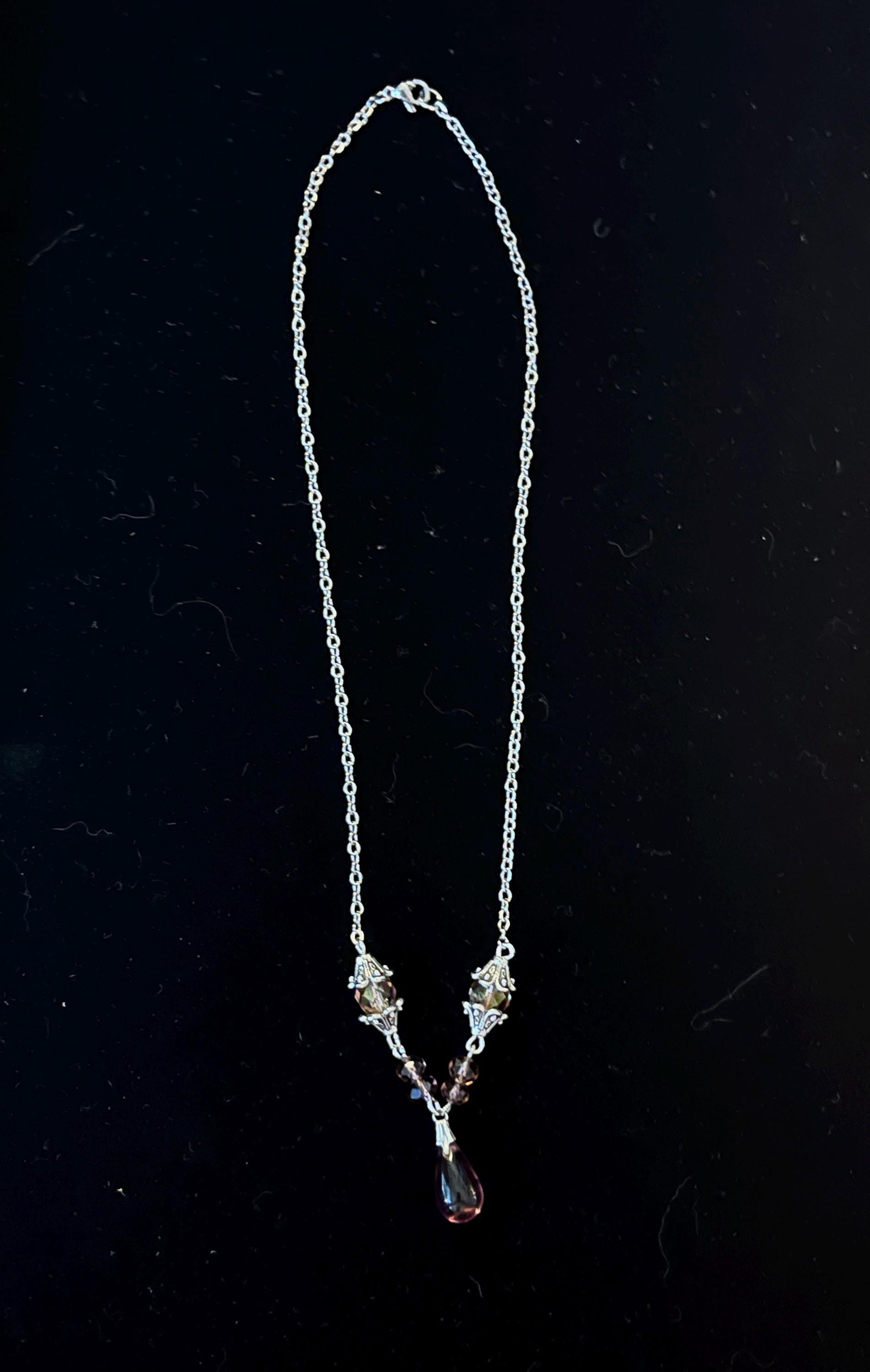 Vintage Inspired Purple Drop Necklace – Silver Accent Handmade Jewelry