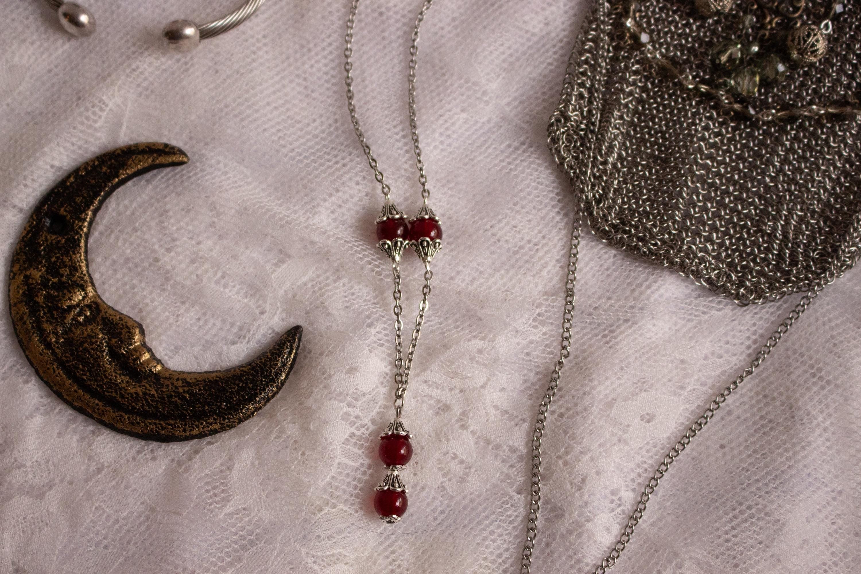 Vintage Inspired Red Delicate Flower Drop Glass Beaded Necklace – Romantic Handmade Jewelry