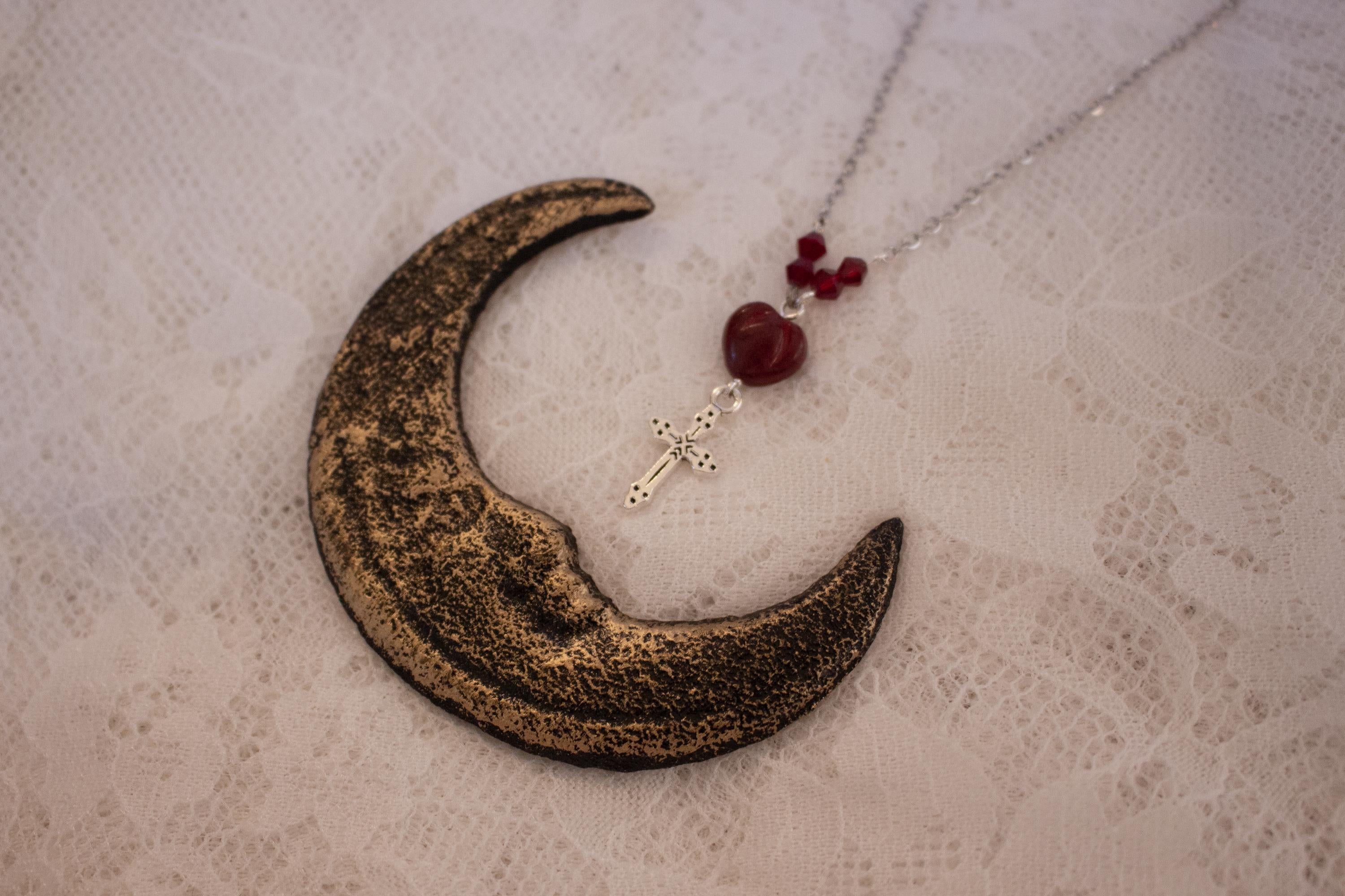 Vintage Inspired Sterling Silver Heart Bead Cross Drop Necklace – Handmade Jewelry