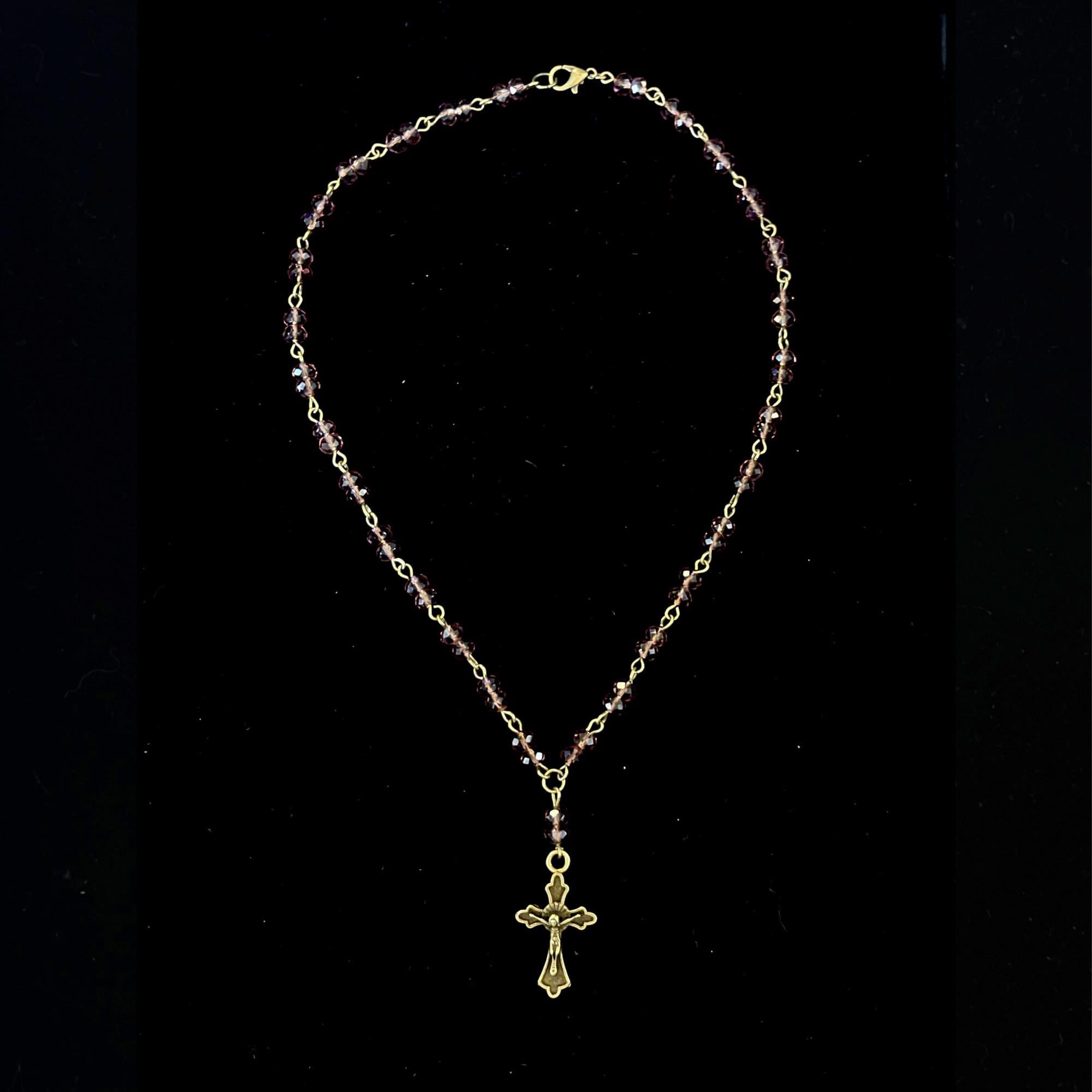 Vintage Inspired Purple Beaded Bronze Cross Necklace – Whimsigoth Spiritual Jewelry