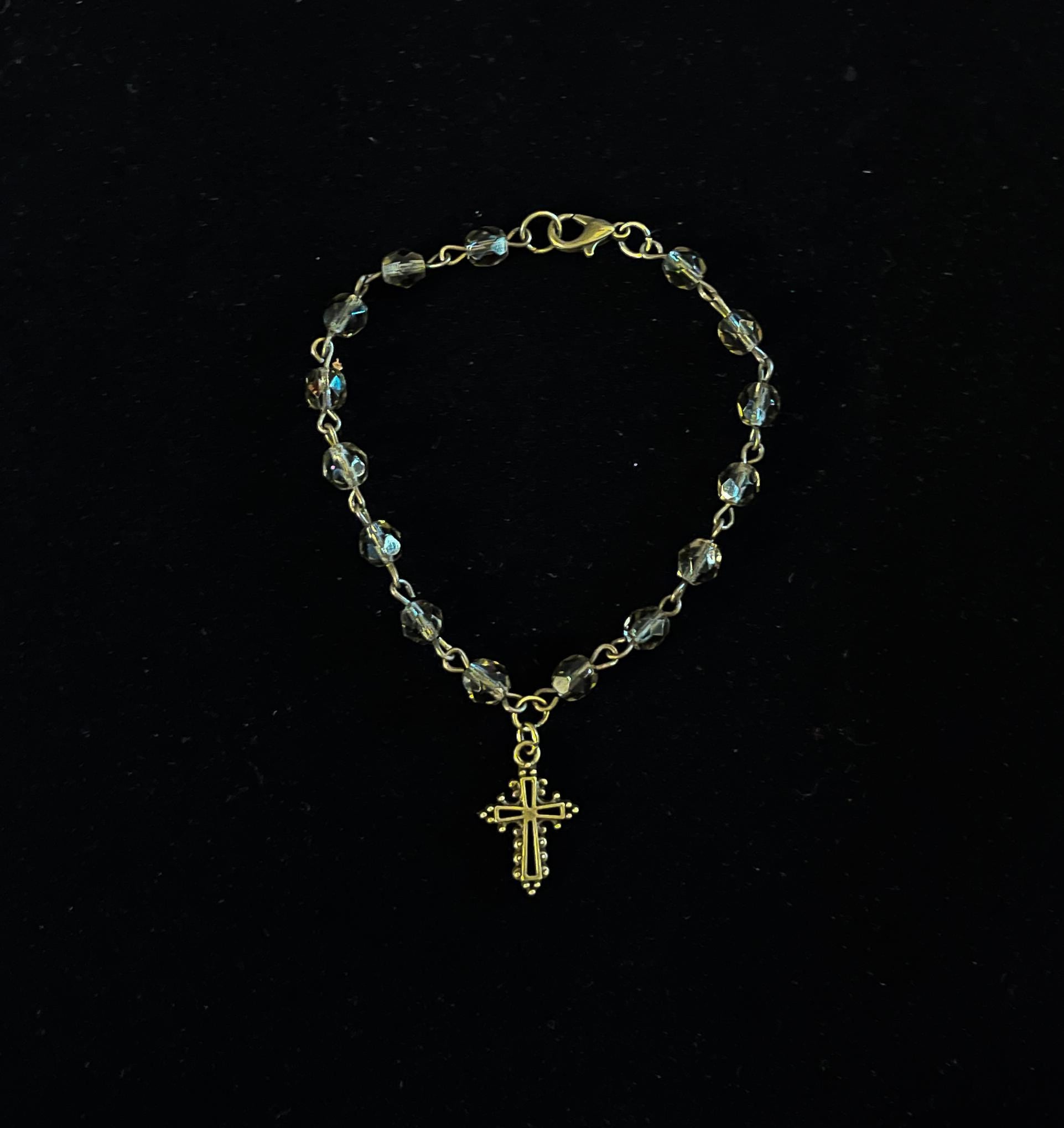 Vintage-Inspired Bronze and Black Cross Bracelet – Handmade Spiritual Jewelry