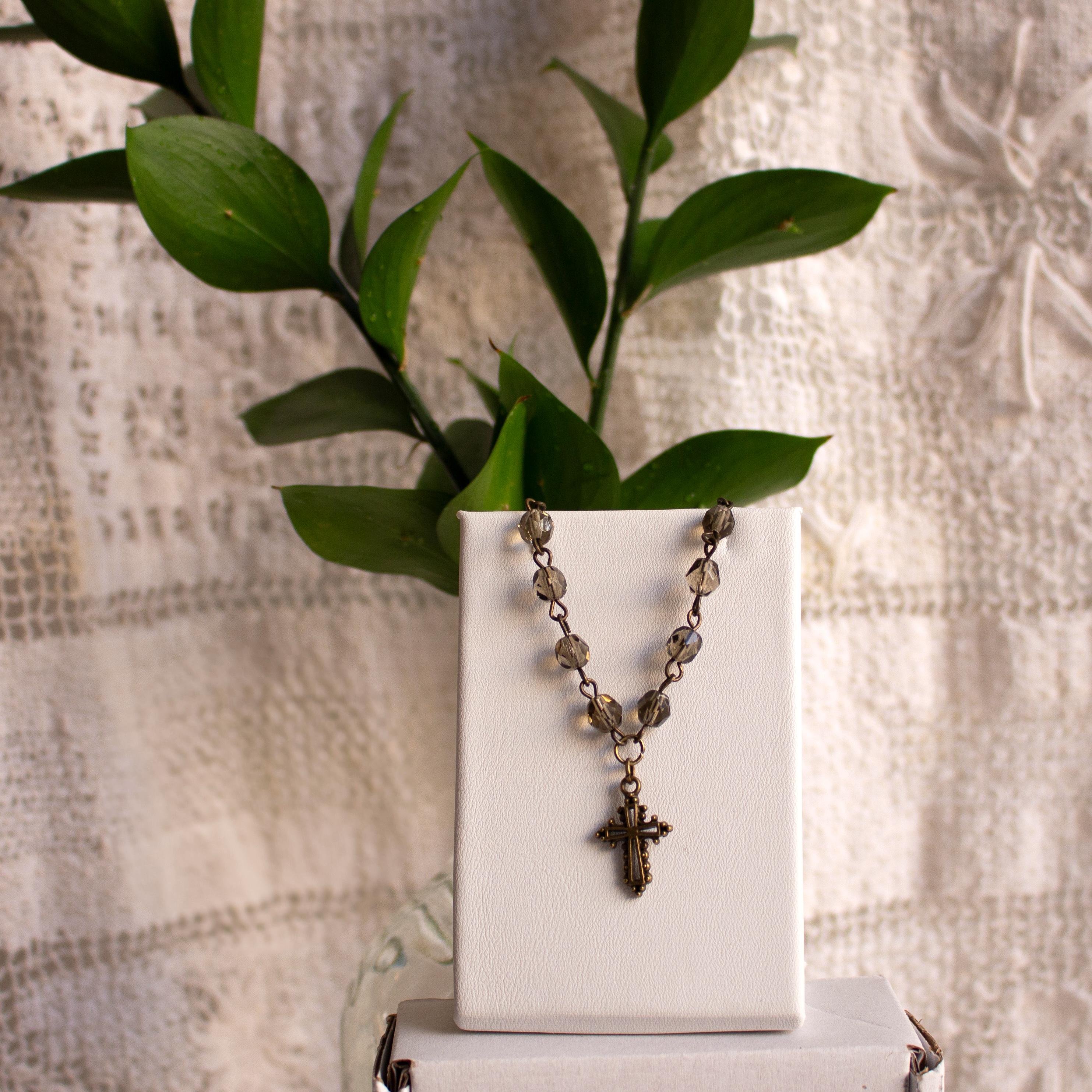 Vintage-Inspired Bronze and Black Cross Bracelet – Handmade Spiritual Jewelry