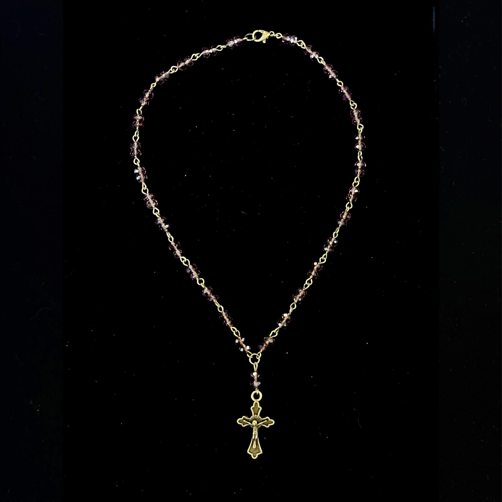 Vintage Inspired Purple Beaded Bronze Cross Necklace – Whimsigoth Spiritual Jewelry