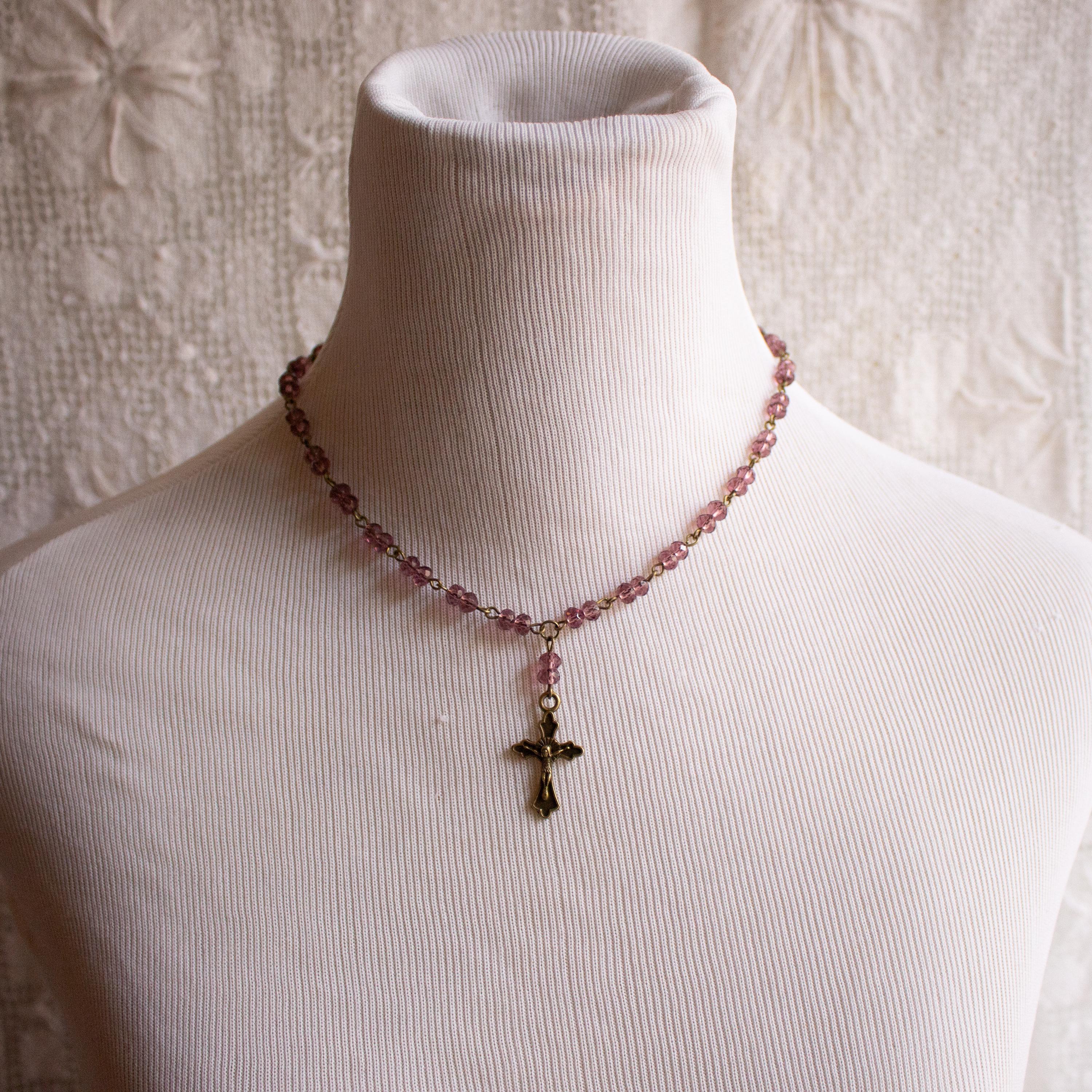 Vintage Inspired Purple Beaded Bronze Cross Necklace – Whimsigoth Spiritual Jewelry