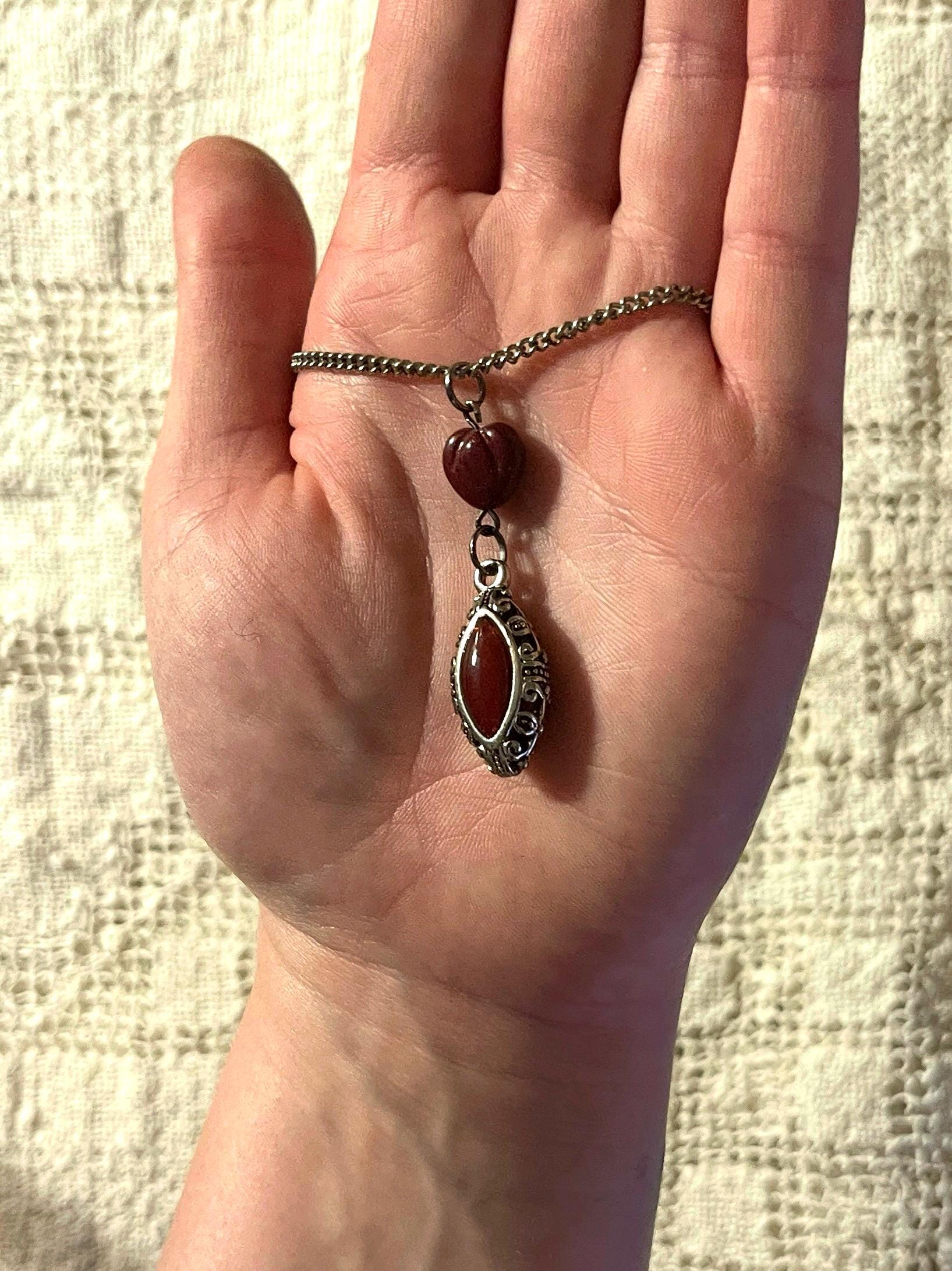 Vintage-Inspired Red Heart Silver Drop Pendant Necklace – Handmade Statement Jewelry