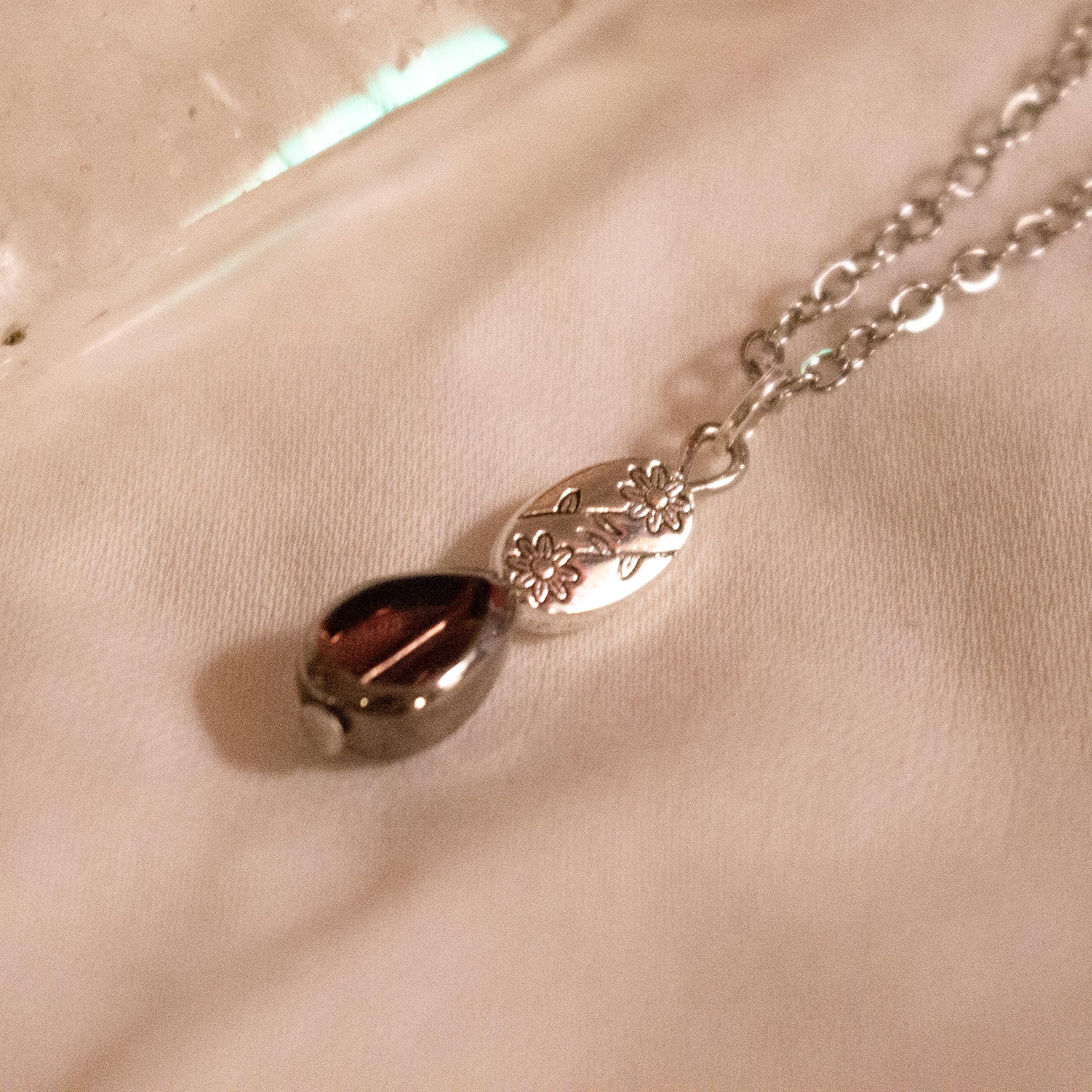 Vintage Inspired Sterling Silver Necklace ⋆ Purple Glass Bead Pendant with Sterling Silver Alloy Flower Bead