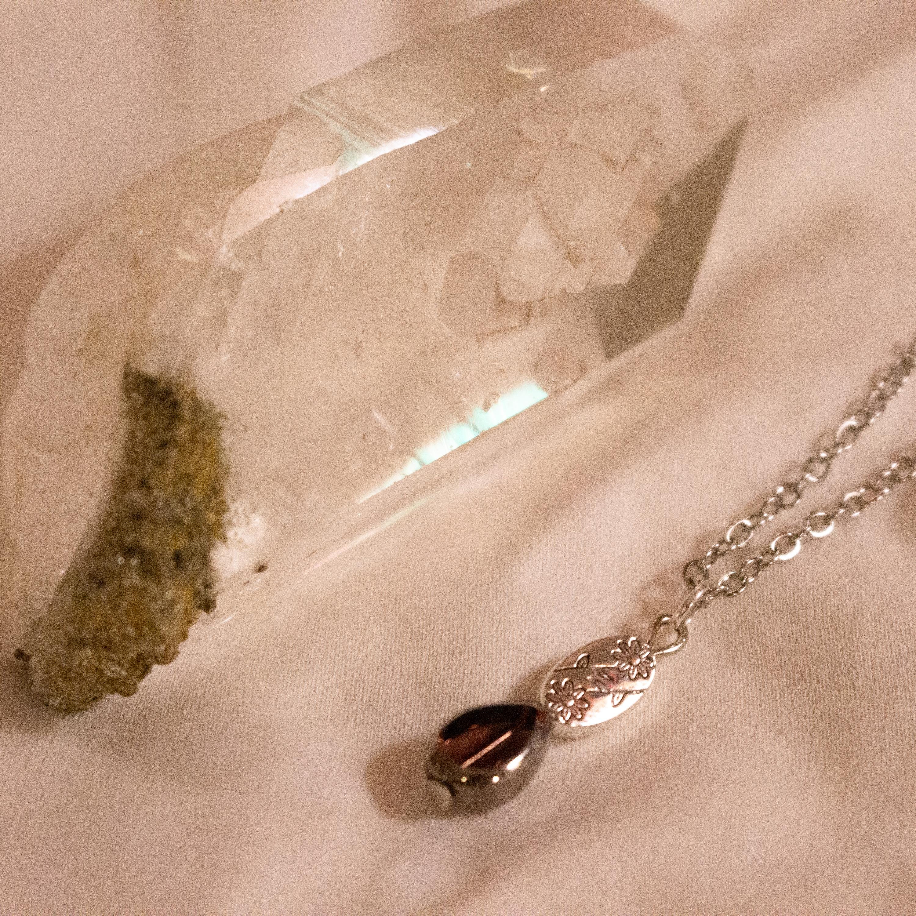 Vintage Inspired Sterling Silver Necklace ⋆ Purple Glass Bead Pendant with Sterling Silver Alloy Flower Bead