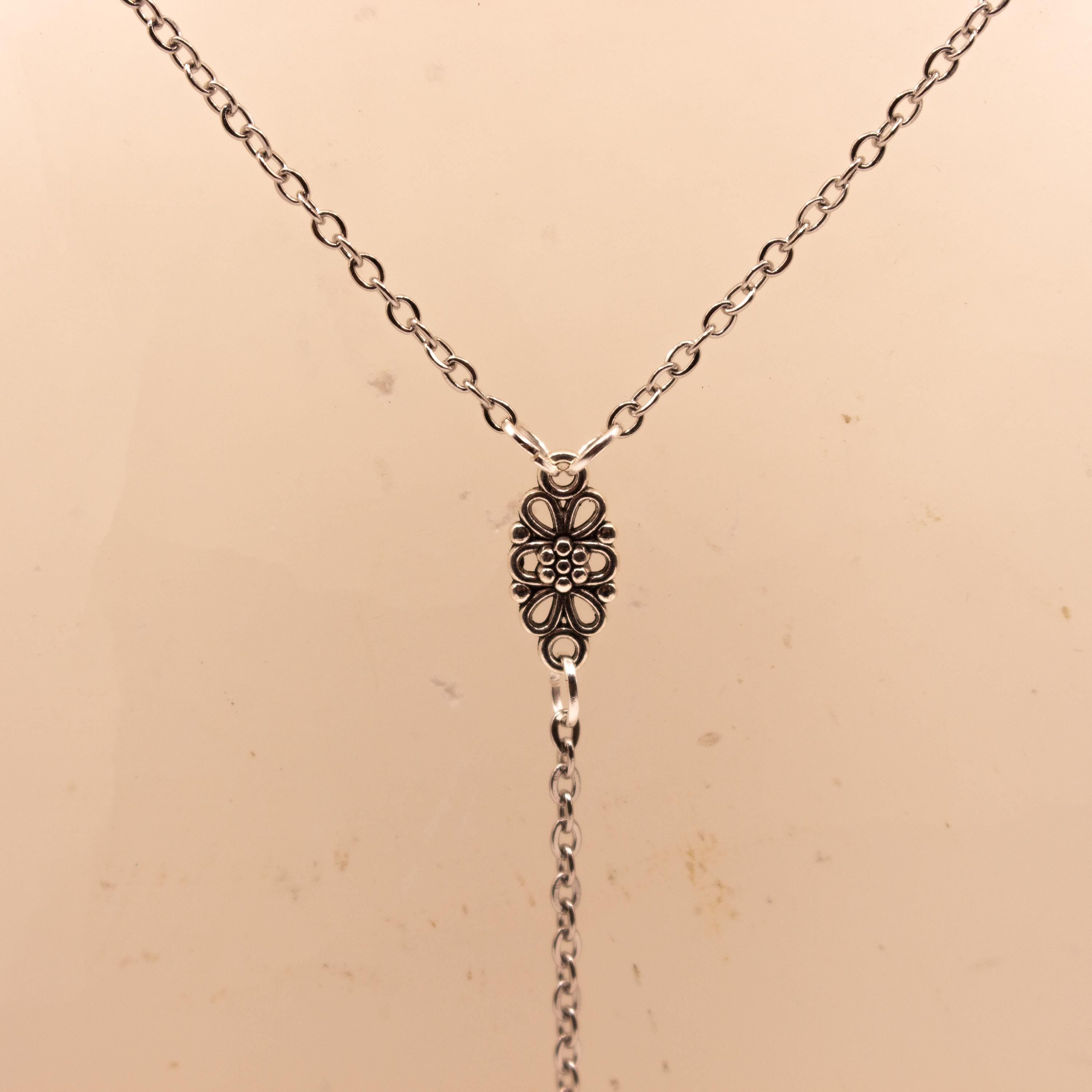 Vintage Inspired Sterling Silver Y-Style Drop Necklace ⋆ Floral Filigree Pendant with Sterling Silver Alloy Beads