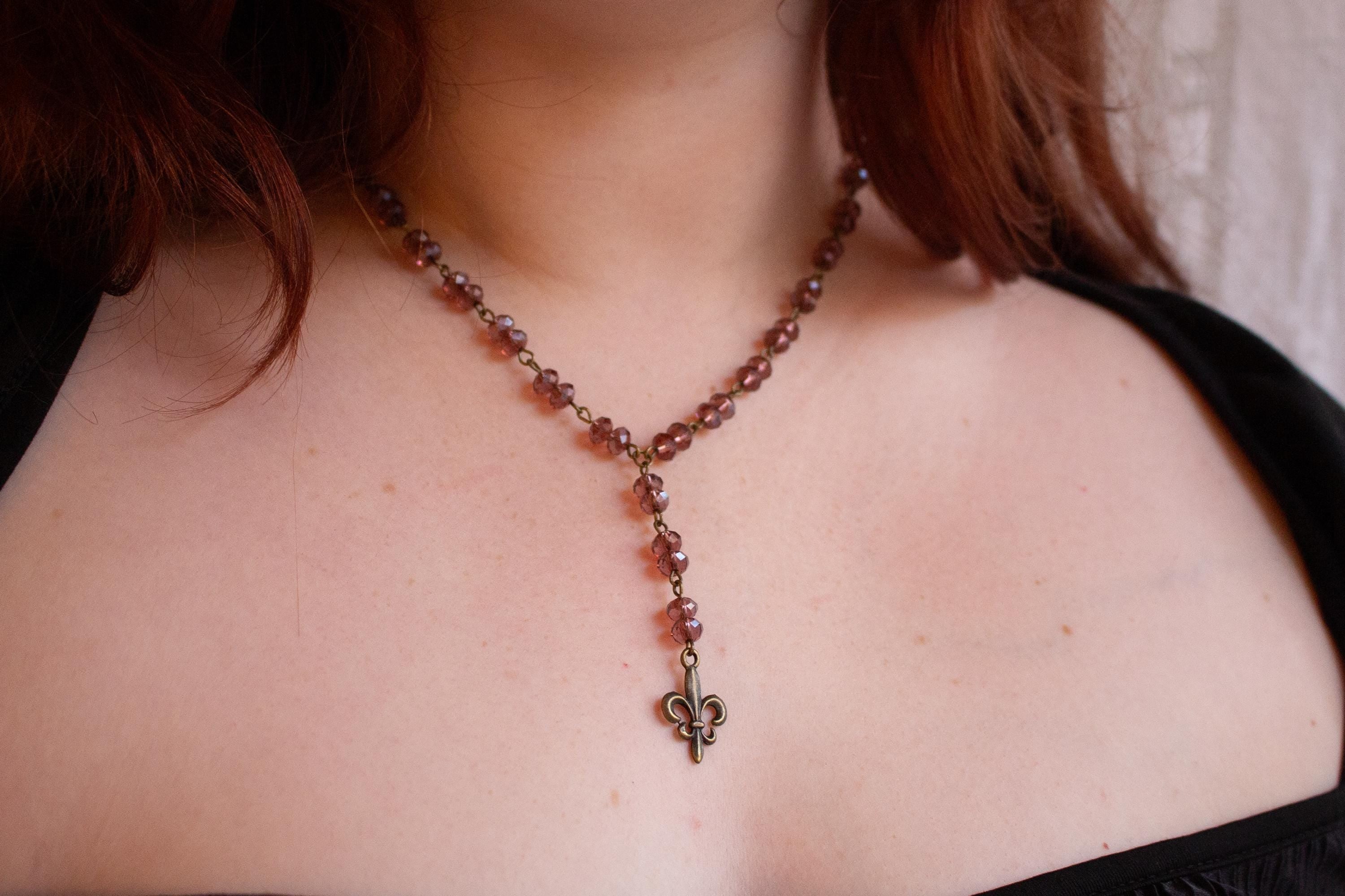 Light Purple Beaded Fleur-de-Lis Necklace ⋆ Vintage Inspired