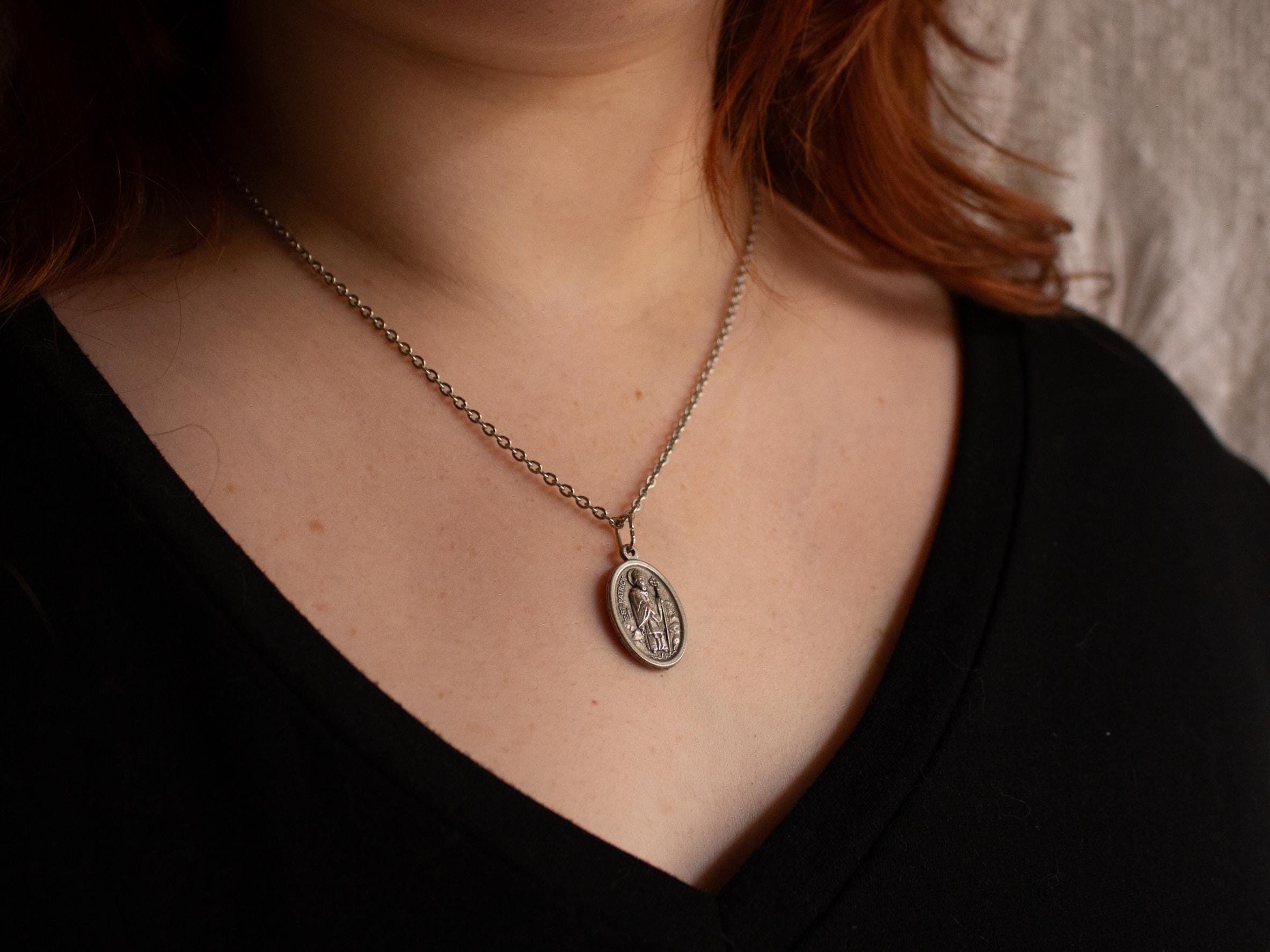 Vintage-Inspired St. Patrick and St. Bridget Pendant Necklace – Irish Saints Spiritual Jewelry