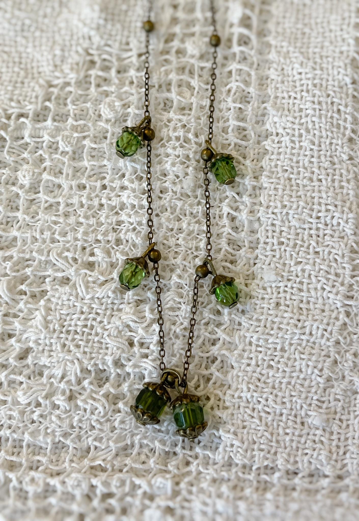Vintage Inspired Bronze Necklace with Green Lantern-Inspired Drops