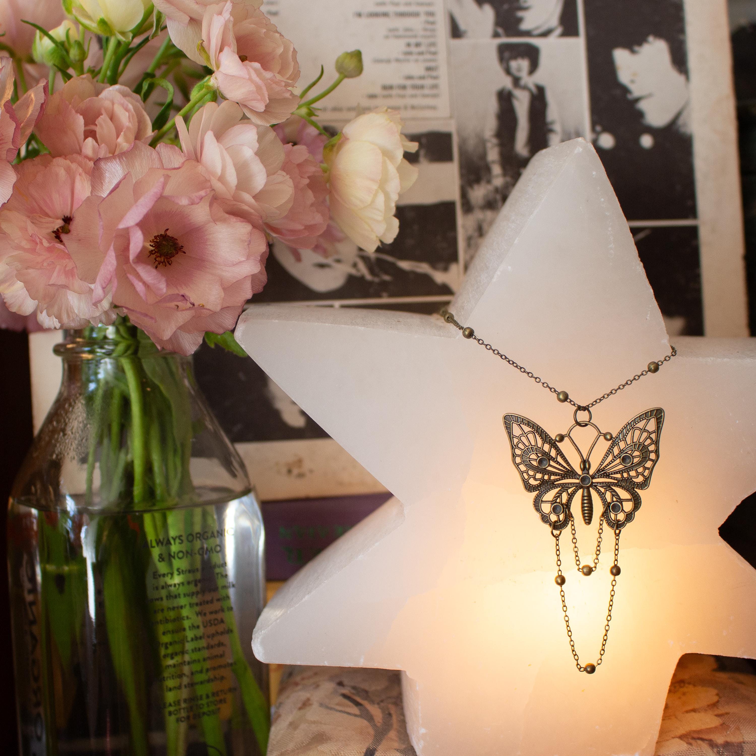 Bronze Butterfly Pendant Necklace: Vintage-Inspired Gothic Jewelry