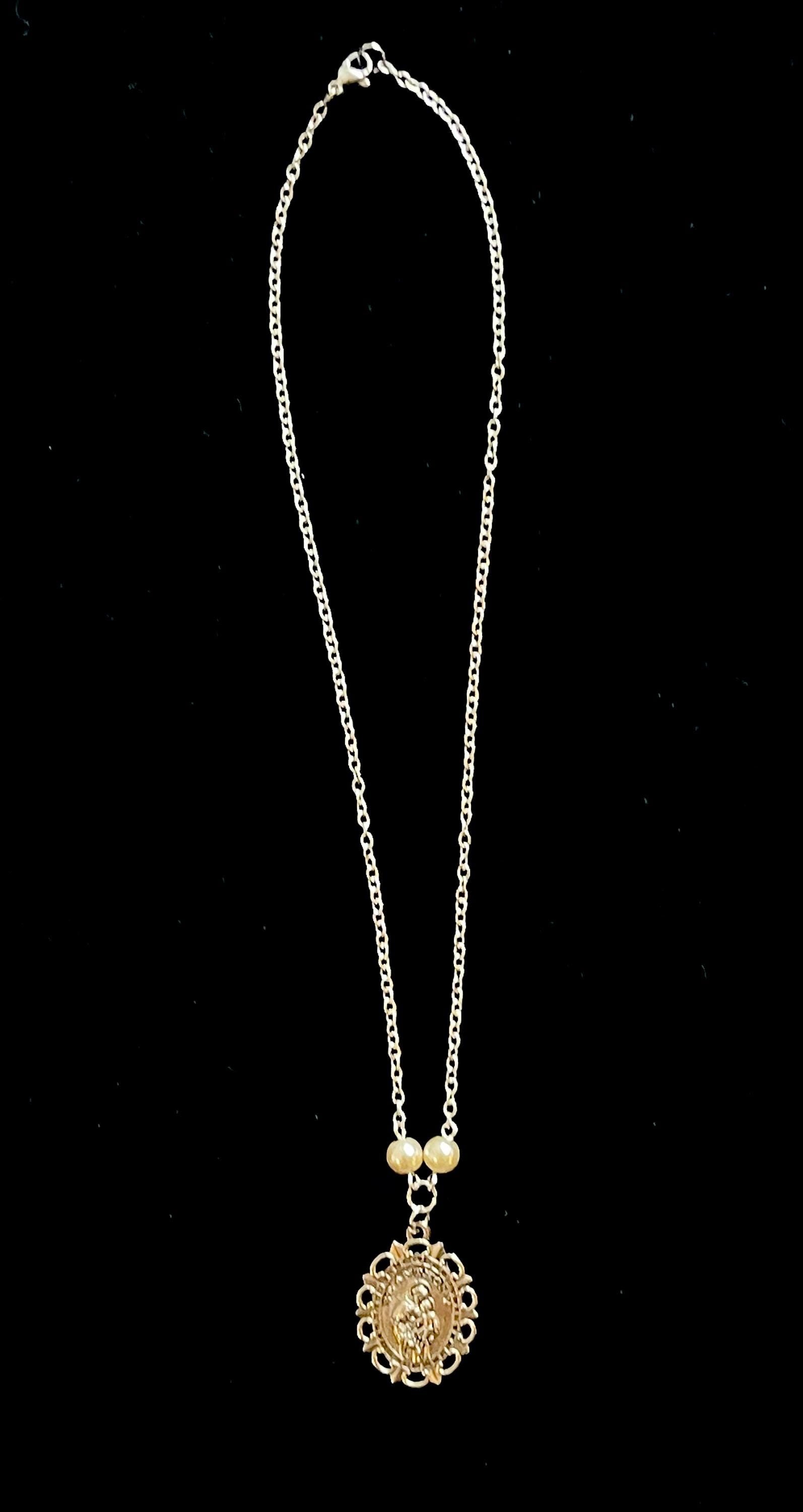 St. Anthony Pearl Pendant Necklace – Vintage Inspired Catholic Jewelry with Faux Pearl Beads