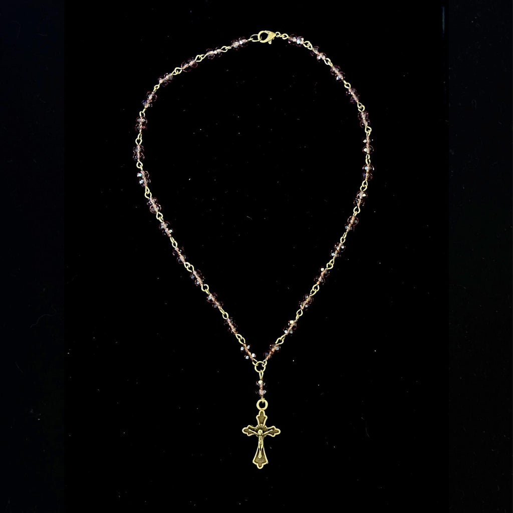 Vintage Inspired Purple Beaded Bronze Cross Necklace – Whimsigoth Spiritual Jewelry