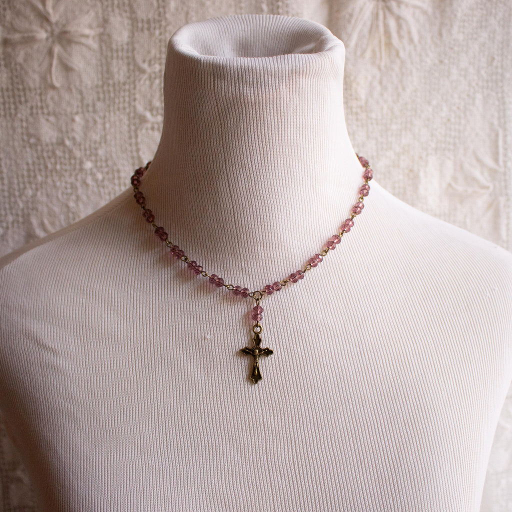 Vintage Inspired Purple Beaded Bronze Cross Necklace – Whimsigoth Spiritual Jewelry