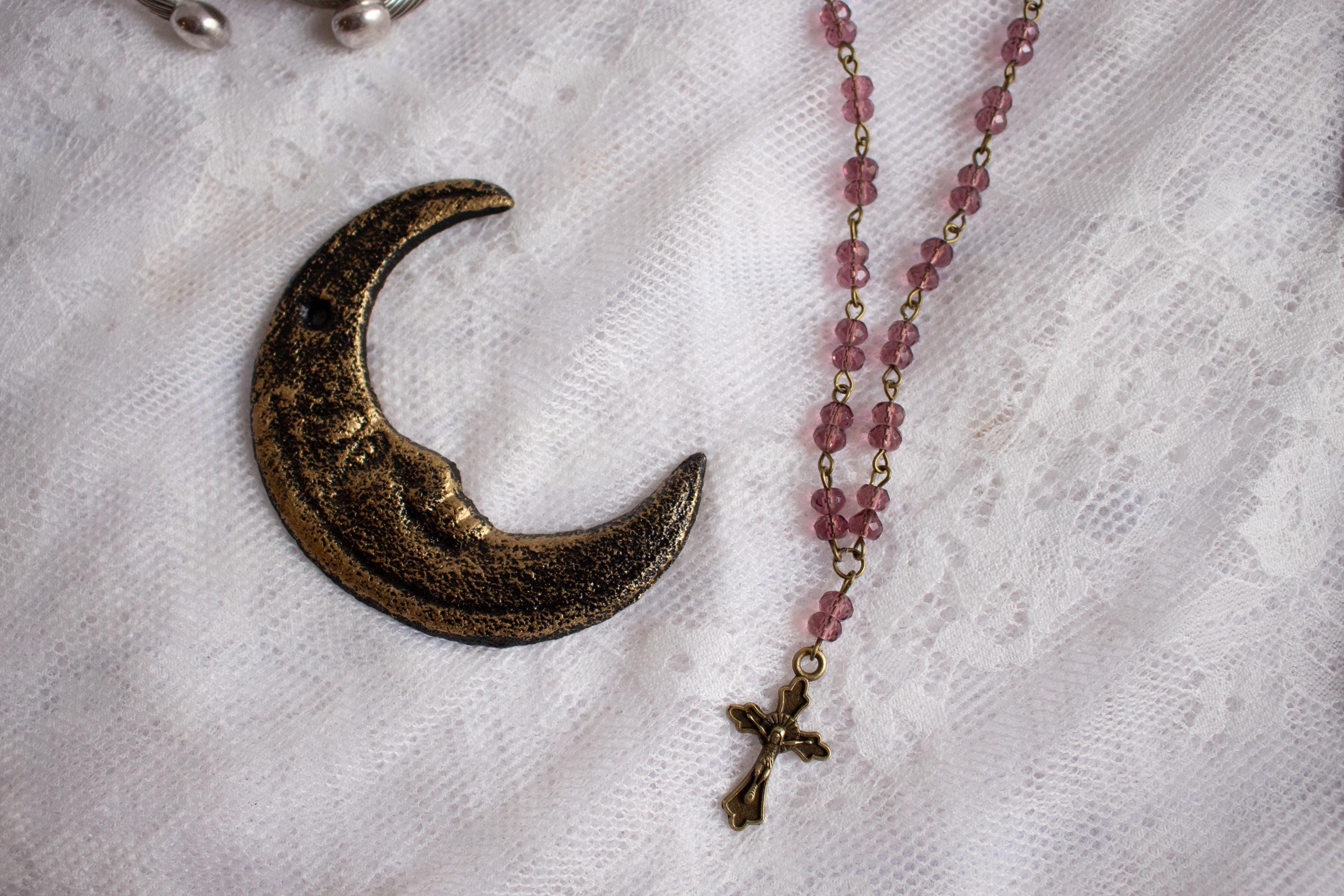 Vintage Inspired Purple Beaded Bronze Cross Necklace – Whimsigoth Spiritual Jewelry