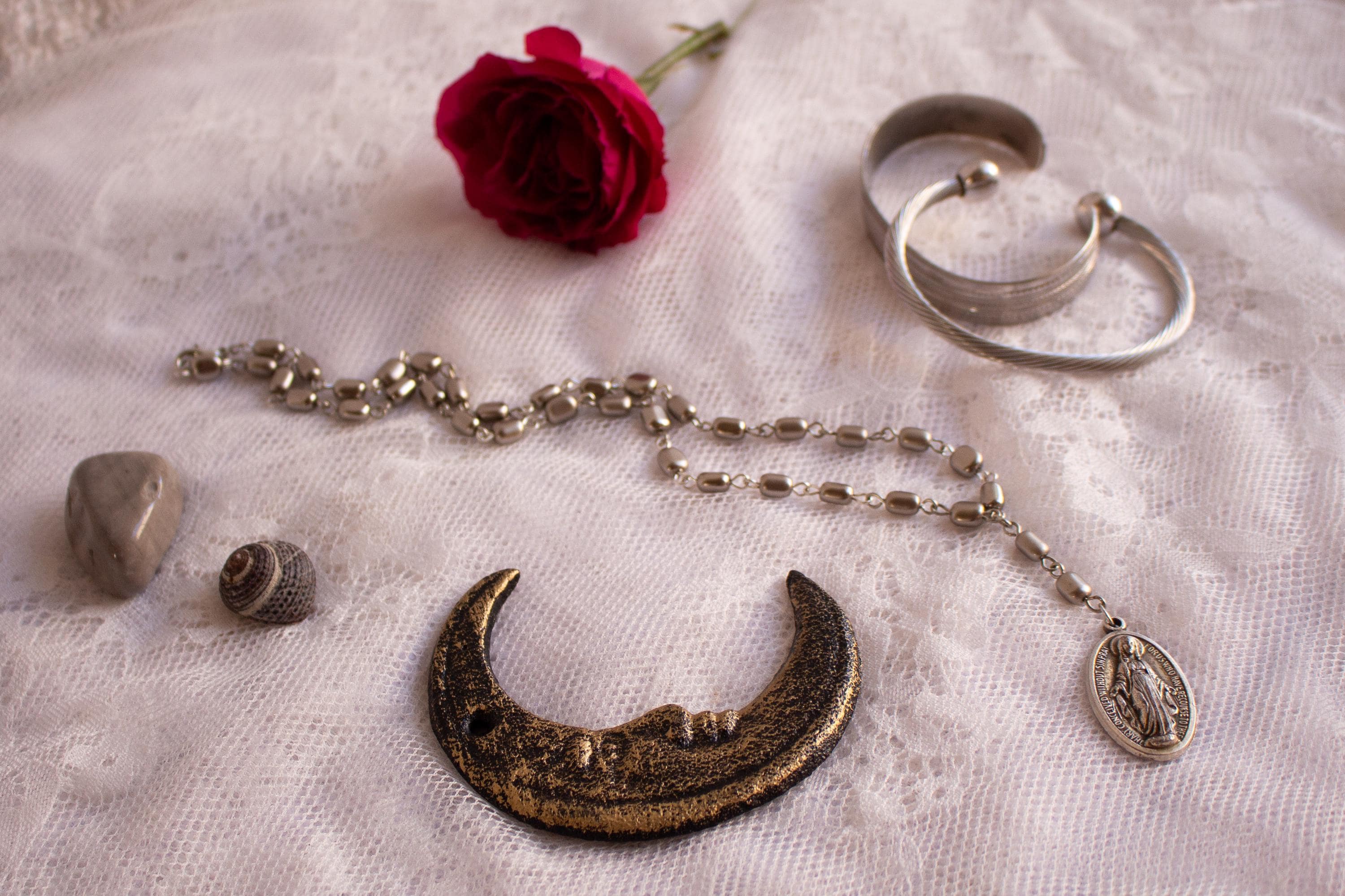 Miraculous Medal Rosary Drop Necklace – Vintage Inspired Silver Virgin Mary Pendant Jewelry