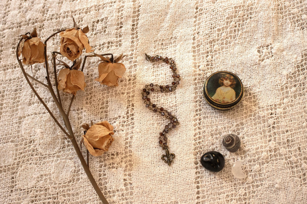 Vintage Inspired Brown Purple Beaded Fleur De Lis Necklace – Handmade Bronze Charm Jewelry