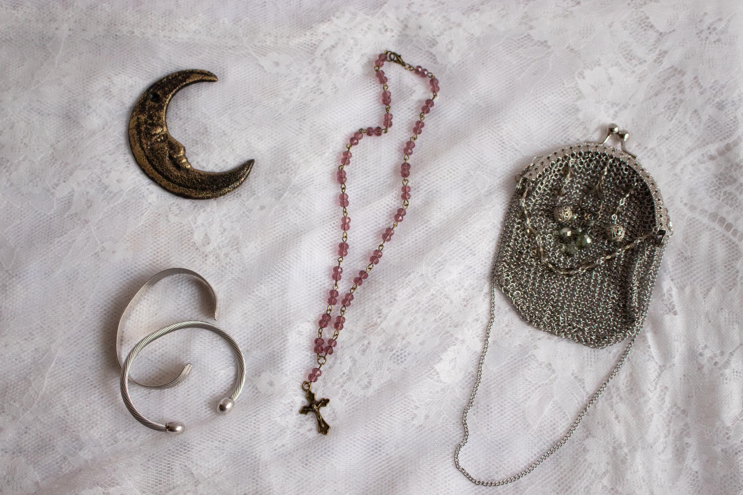 Vintage Inspired Purple Beaded Bronze Cross Necklace – Whimsigoth Spiritual Jewelry