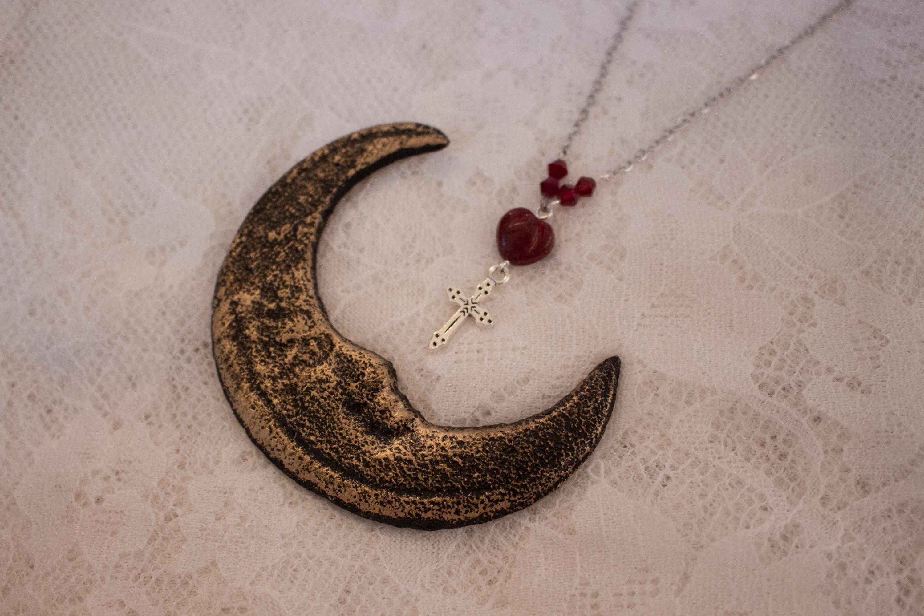 Vintage Inspired Sterling Silver Heart Bead Cross Drop Necklace – Handmade Jewelry