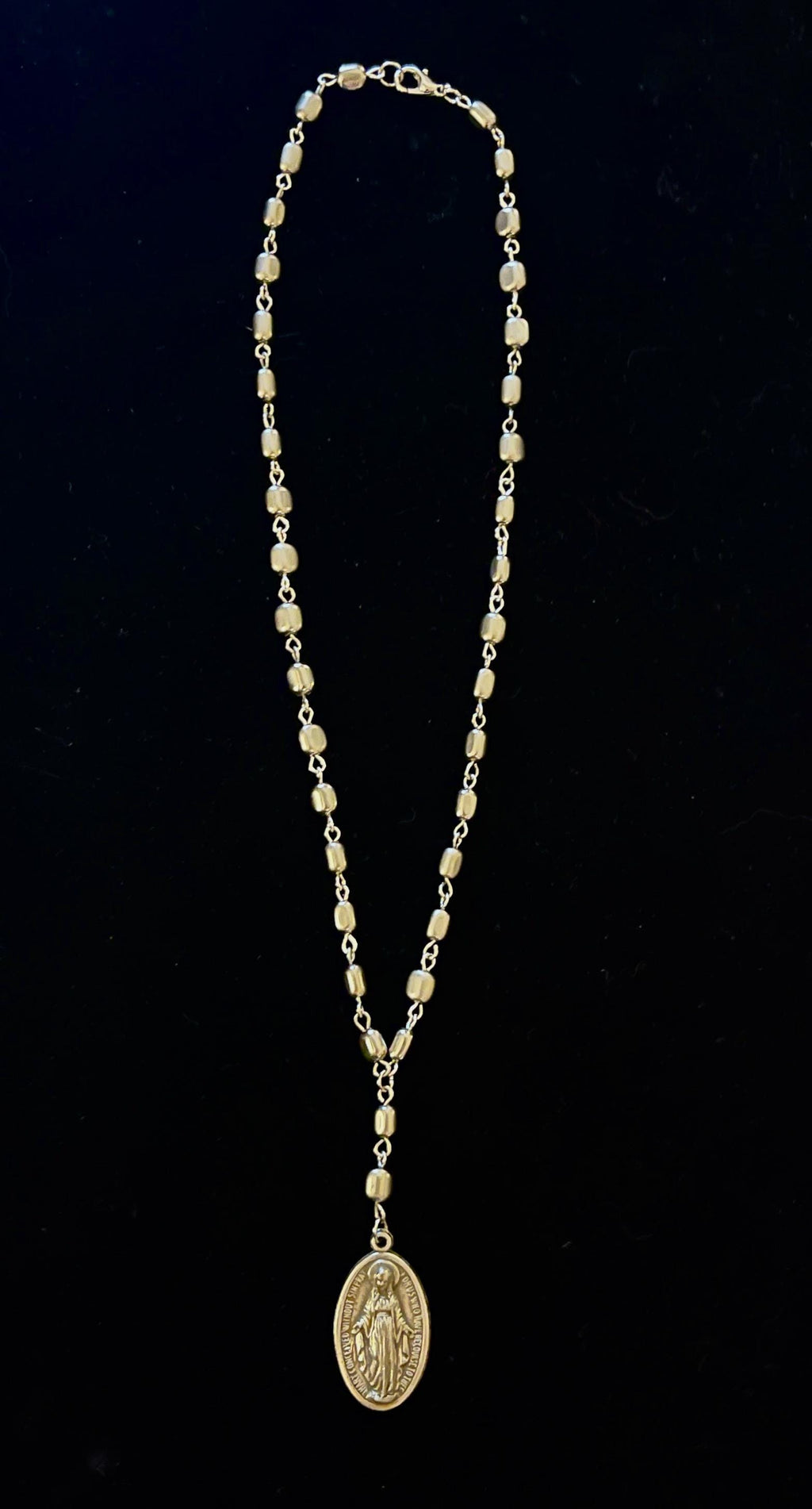 Miraculous Medal Rosary Drop Necklace – Vintage Inspired Silver Virgin Mary Pendant Jewelry