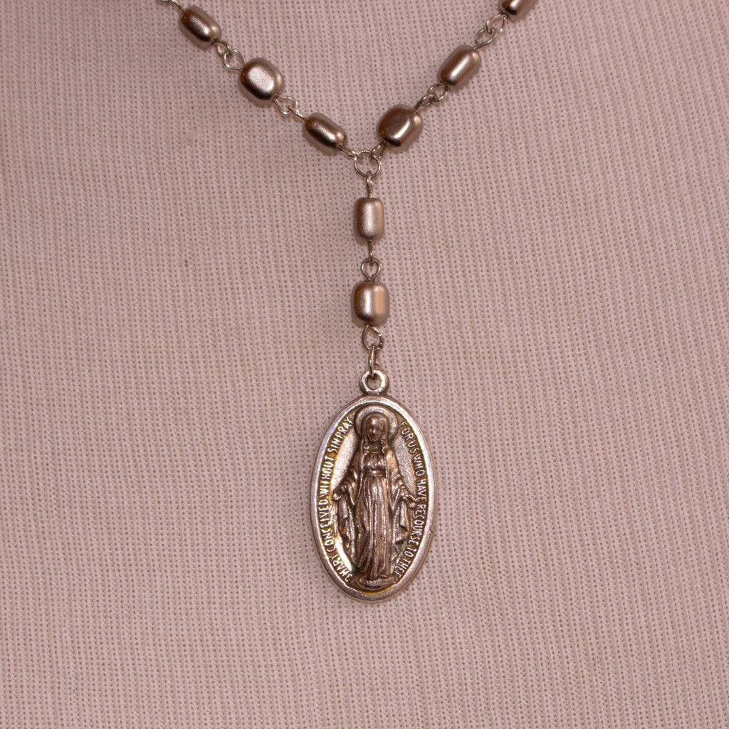 Miraculous Medal Rosary Drop Necklace – Vintage Inspired Silver Virgin Mary Pendant Jewelry