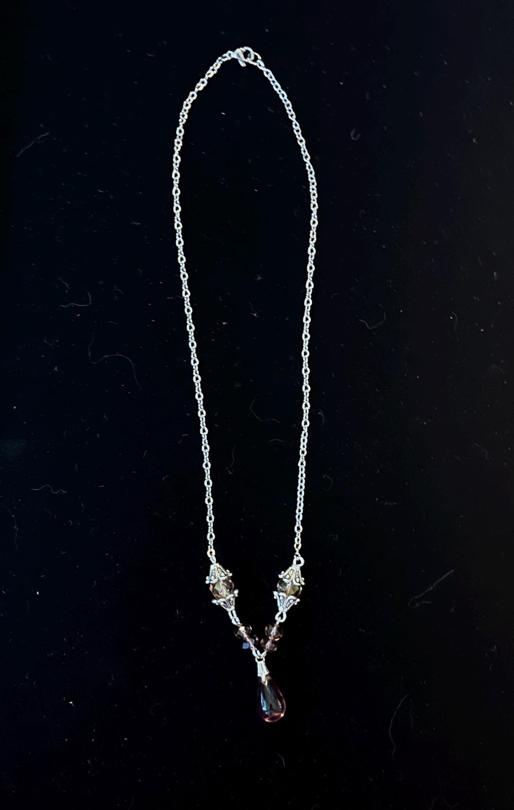 Vintage Inspired Purple Drop Necklace – Silver Accent Handmade Jewelry