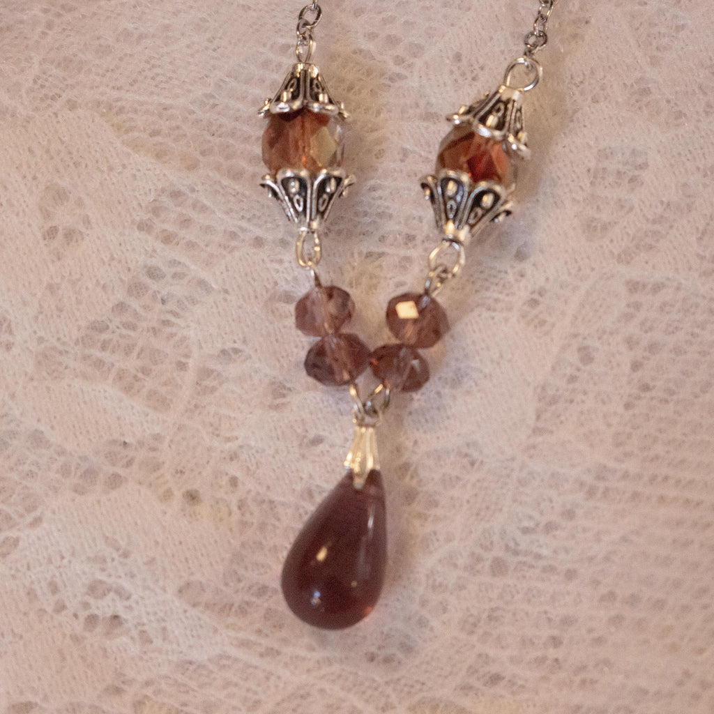 Vintage Inspired Purple Drop Necklace – Silver Accent Handmade Jewelry