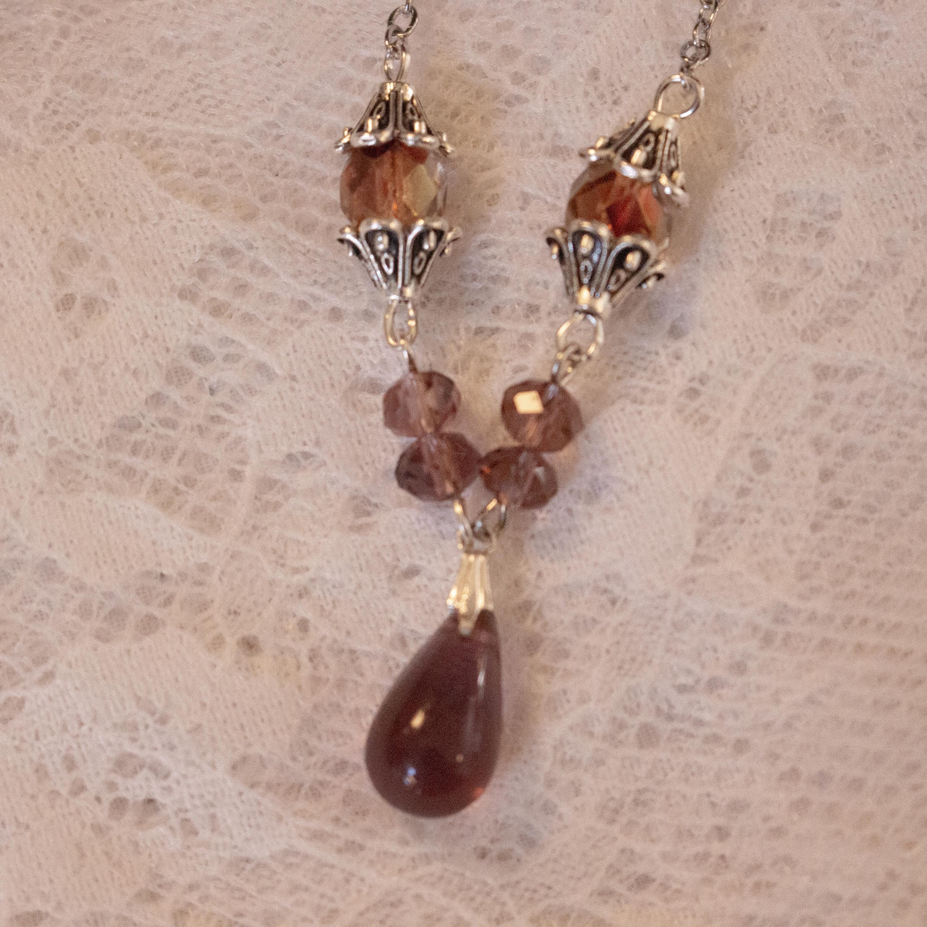 Vintage Inspired Purple Drop Necklace – Silver Accent Handmade Jewelry