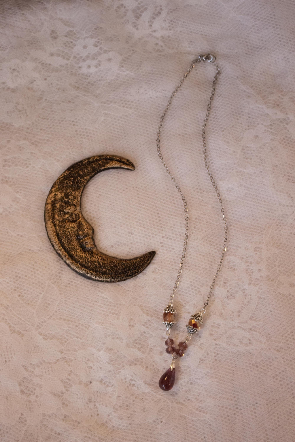 Vintage Inspired Purple Drop Necklace – Silver Accent Handmade Jewelry