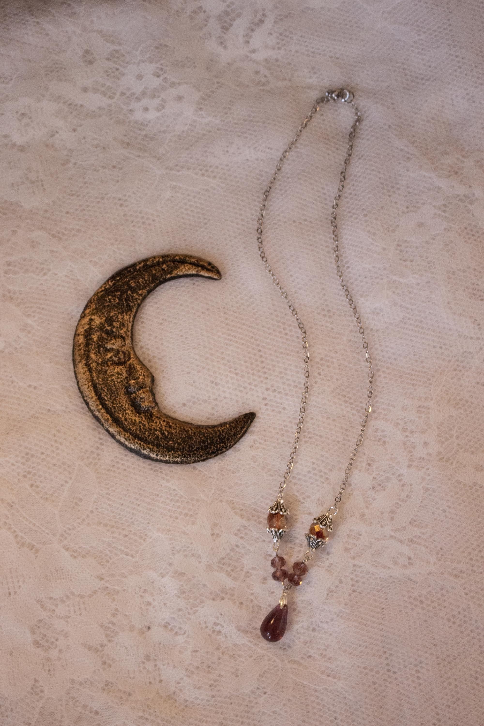 Vintage Inspired Purple Drop Necklace – Silver Accent Handmade Jewelry