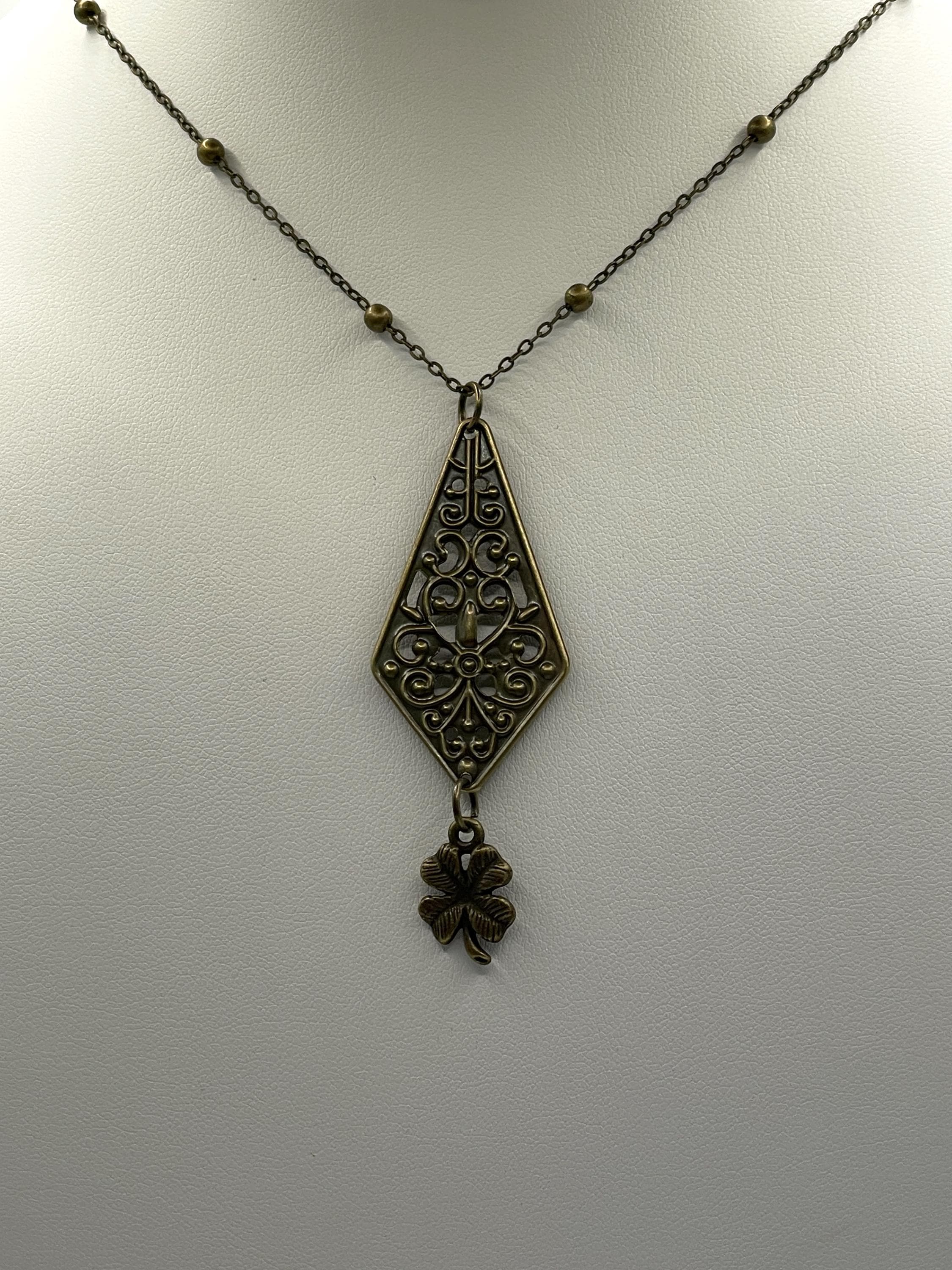 Vintage-Inspired Bronze Filigree Clover Pendant Necklace - Art Nouveau, Boho, Gothic, Lucky Charm Jewelry