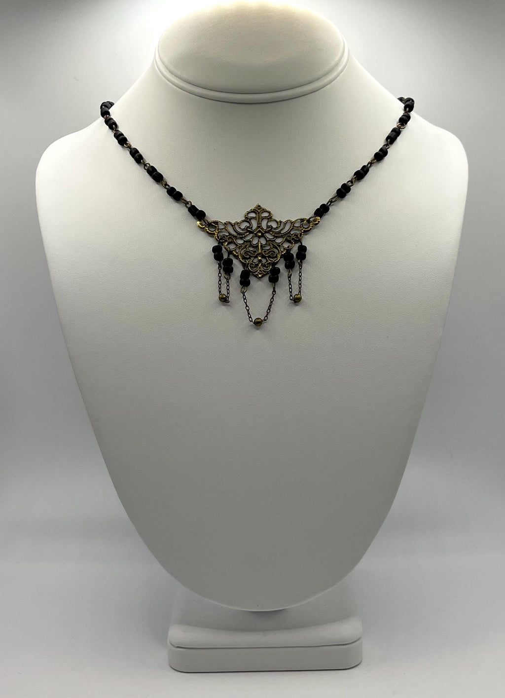 Vintage Art Nouveau Inspired Handmade Beaded Necklace with Bead and Chain Loops