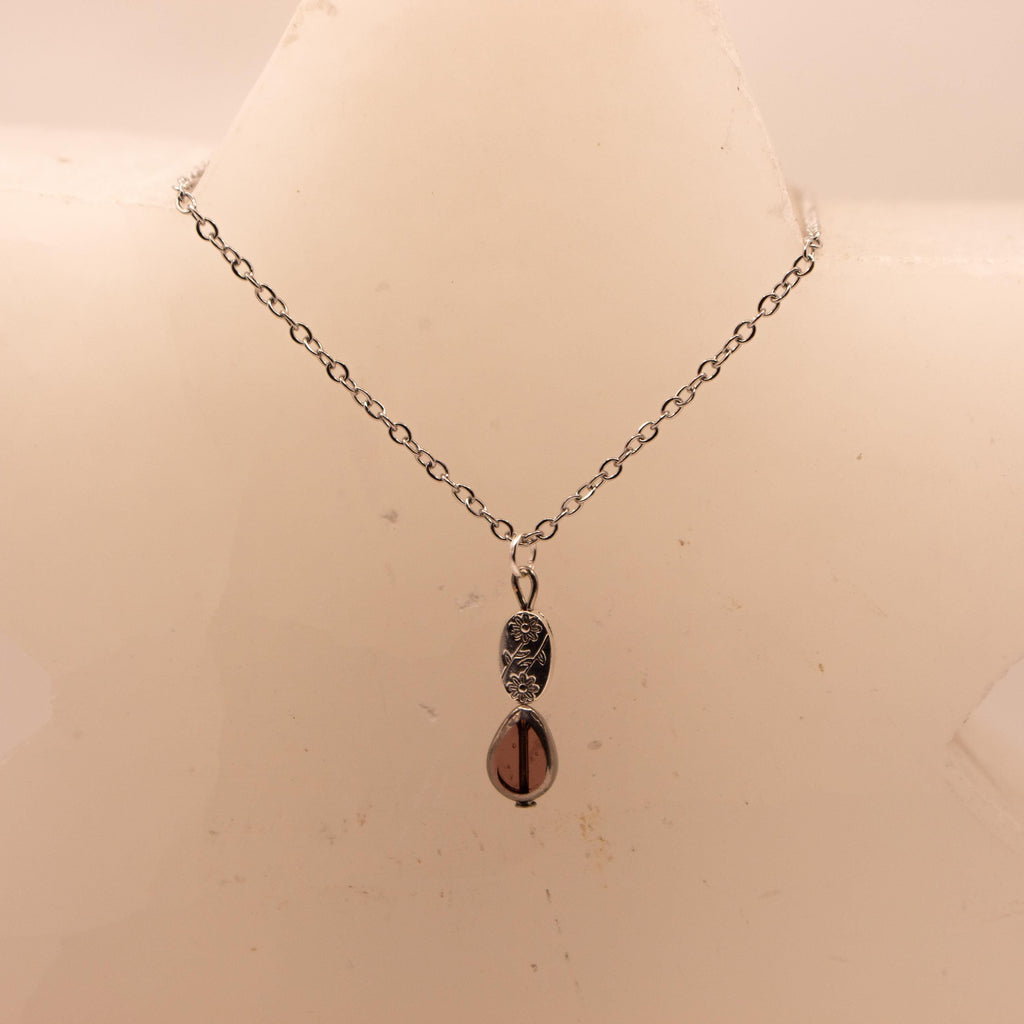 Vintage Inspired Sterling Silver Necklace ⋆ Purple Glass Bead Pendant with Sterling Silver Alloy Flower Bead