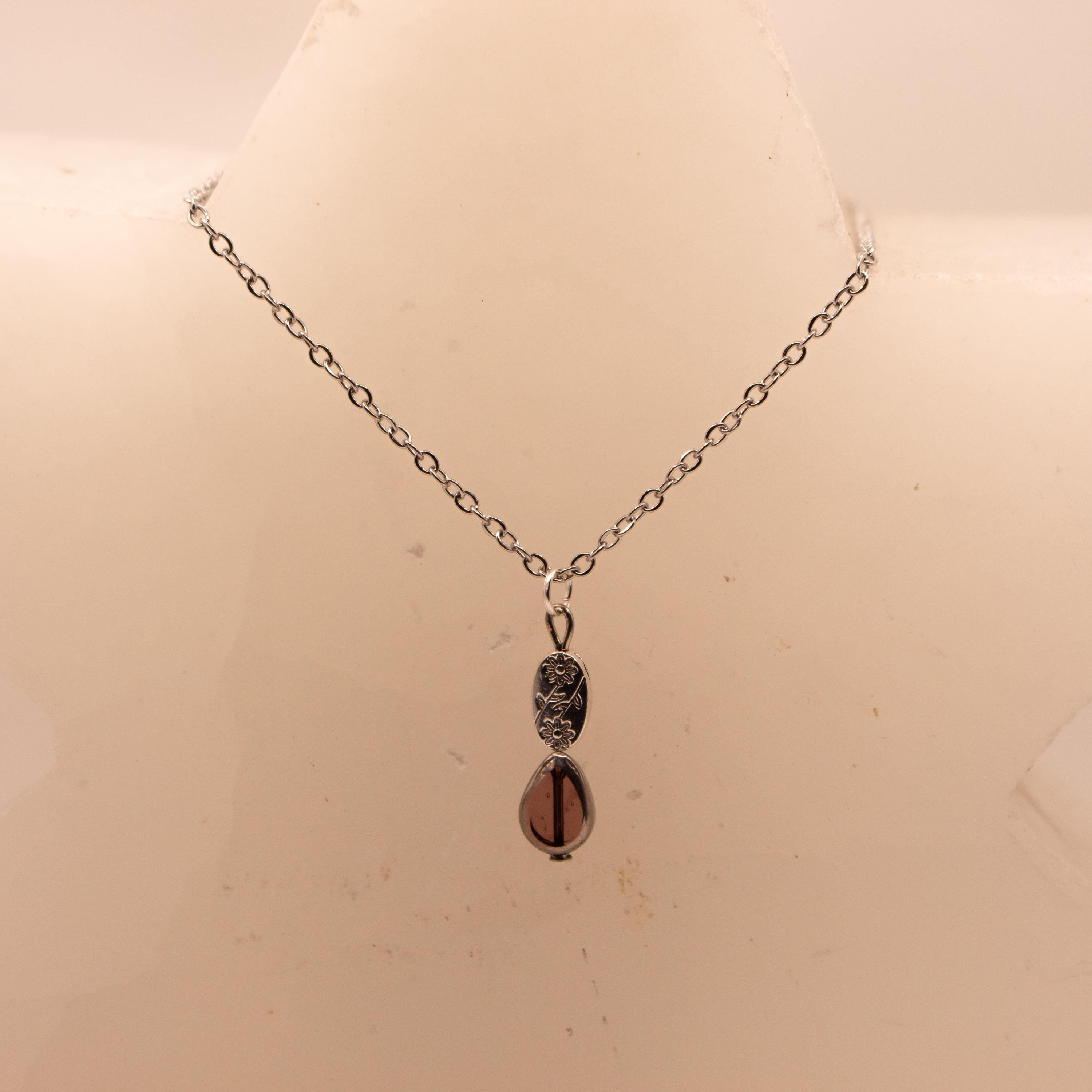 Vintage Inspired Sterling Silver Necklace ⋆ Purple Glass Bead Pendant with Sterling Silver Alloy Flower Bead