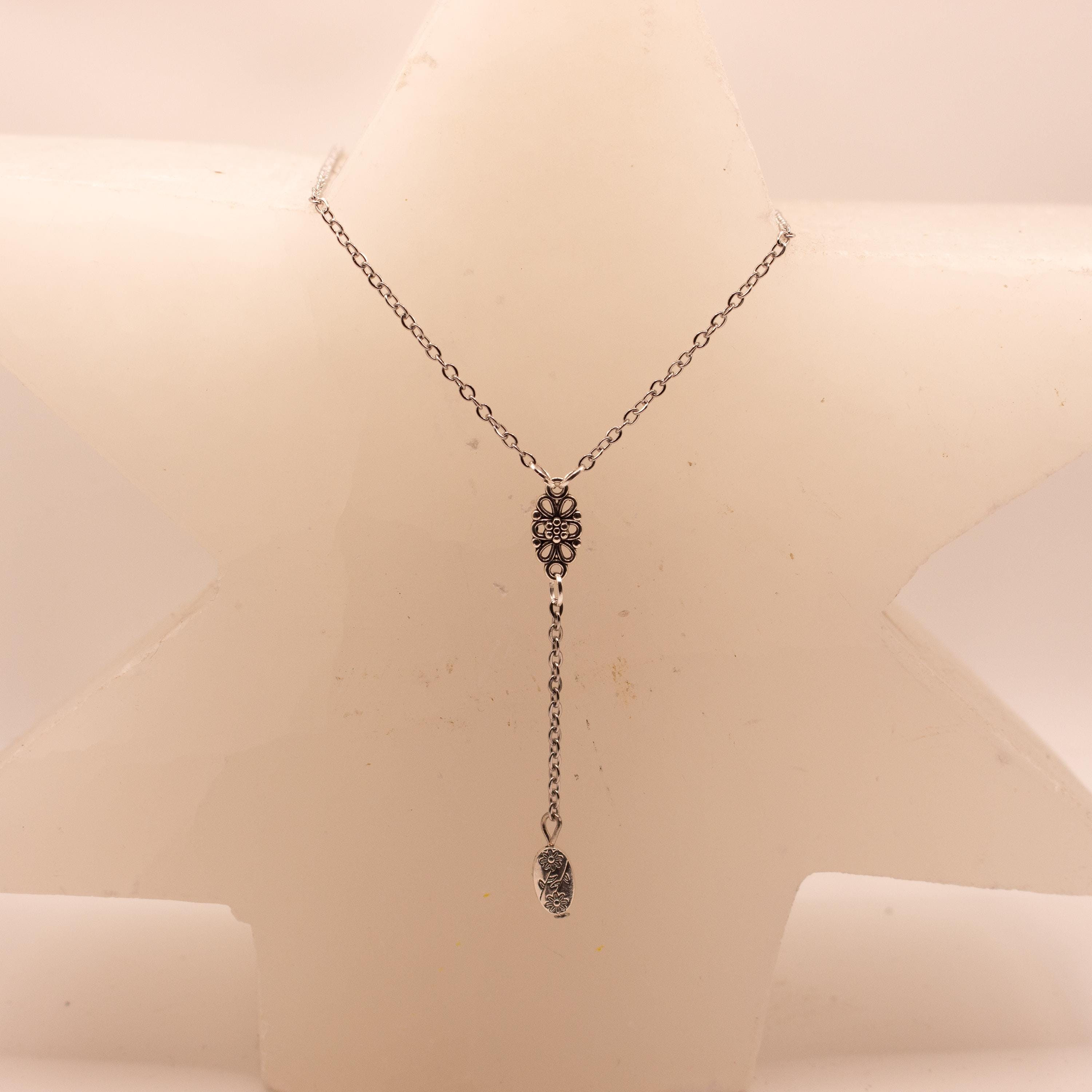 Vintage Inspired Sterling Silver Y-Style Drop Necklace ⋆ Floral Filigree Pendant with Sterling Silver Alloy Beads