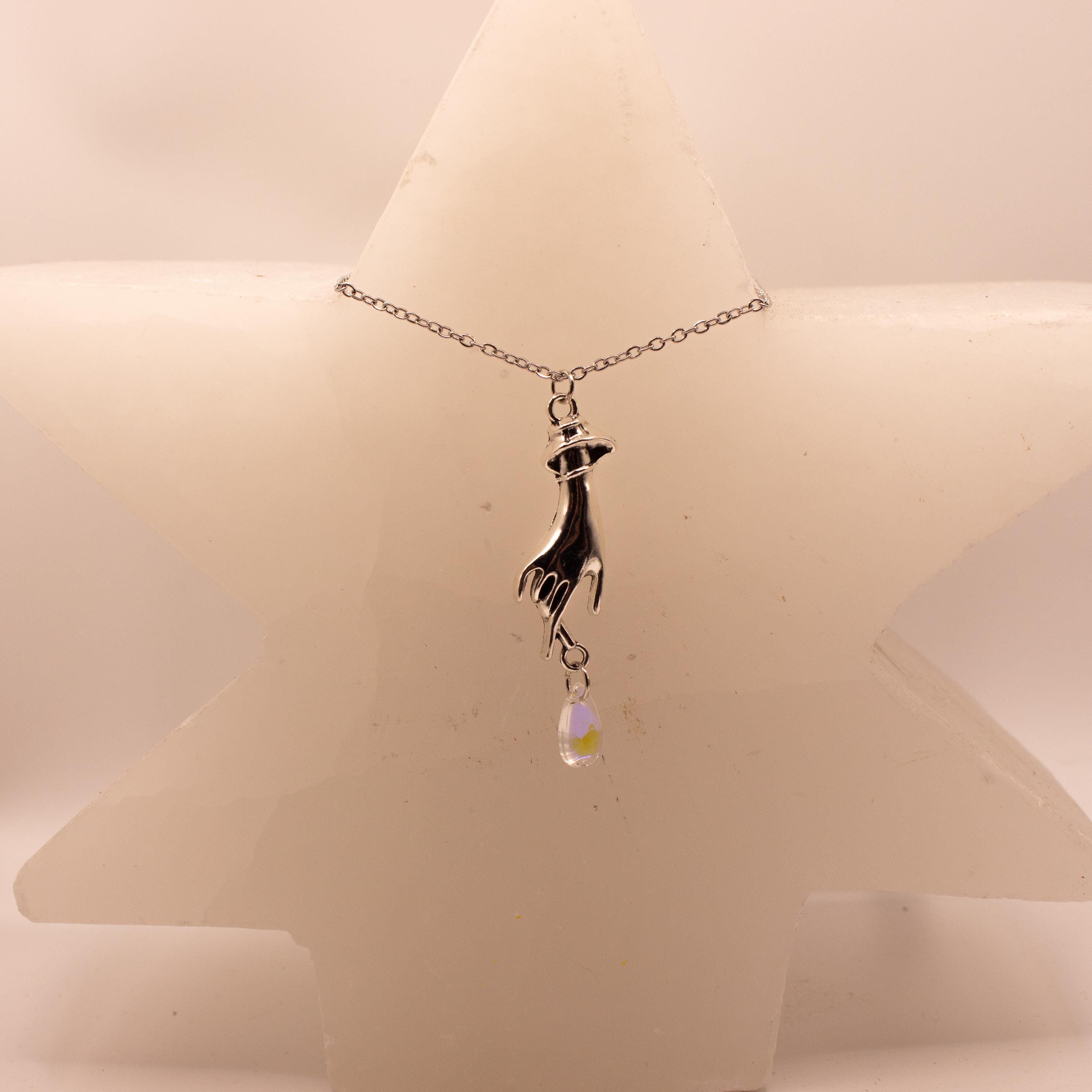 Vintage Inspired Sterling Silver Necklace ⋆ Hand Pendant with Iridescent Drop Bead