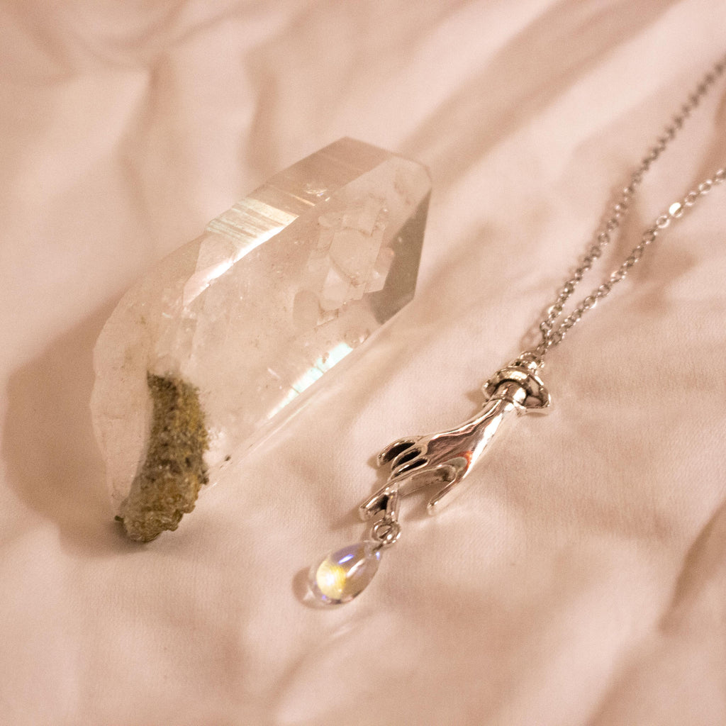 Vintage Inspired Sterling Silver Necklace ⋆ Hand Pendant with Iridescent Drop Bead