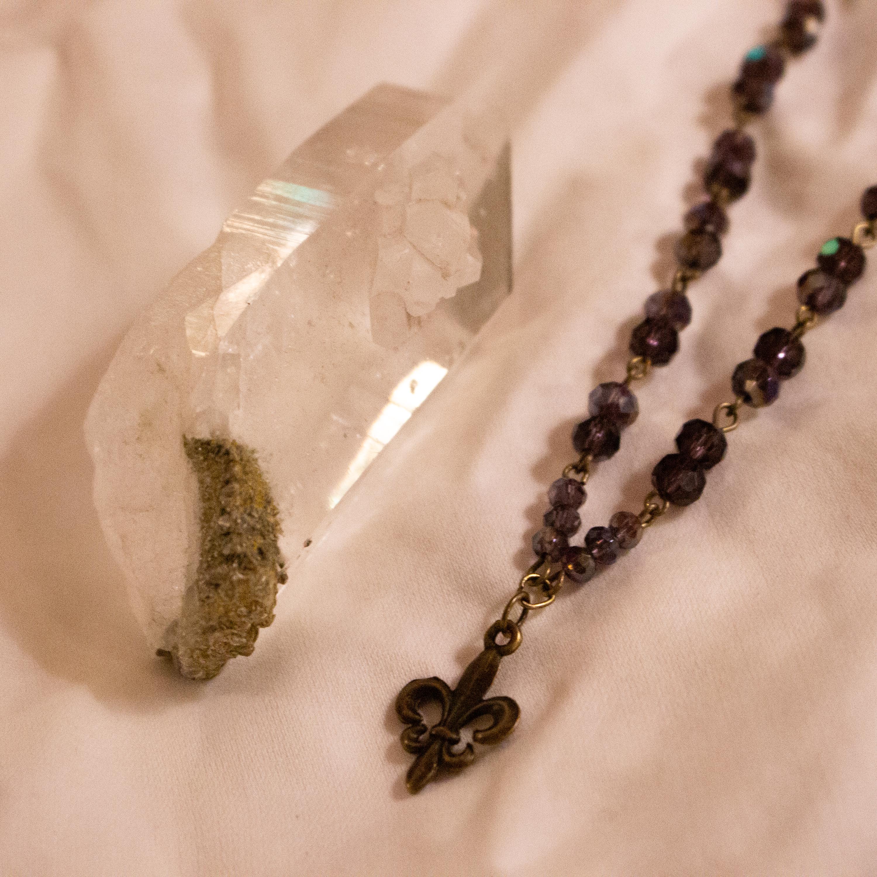 Vintage Inspired Purple Beaded Fleur-de-Lis Necklace