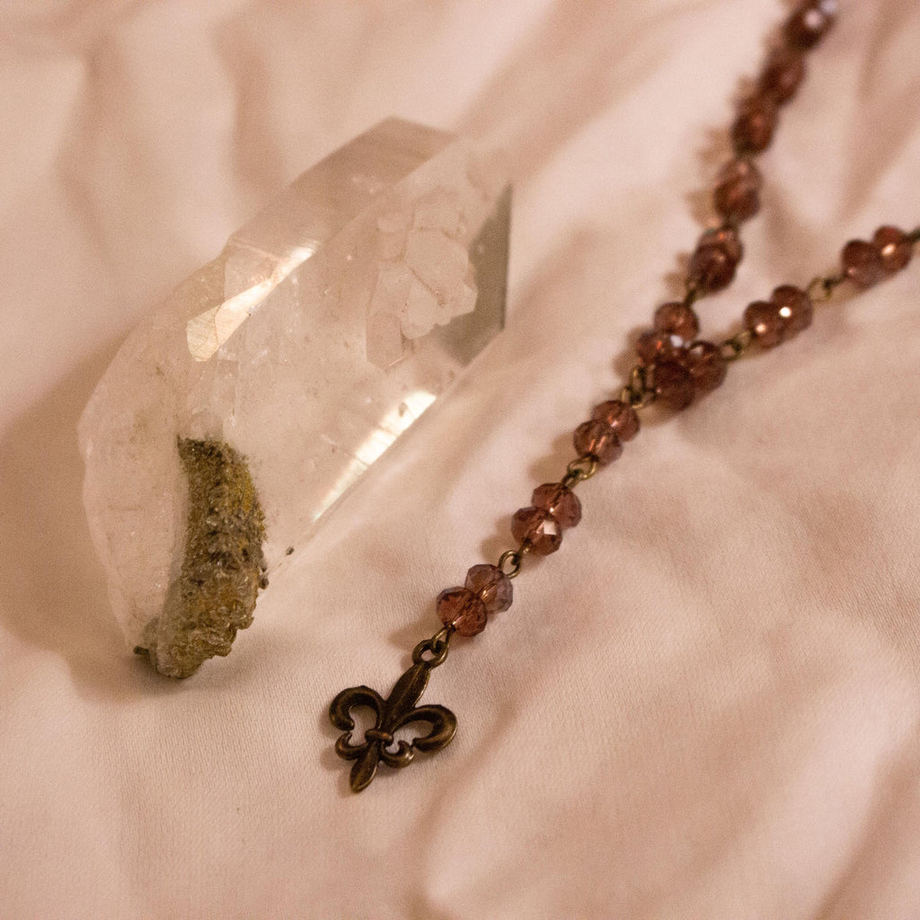 Vintage Inspired Light and Dark Purple Beaded Fleur-de-Lis Necklace