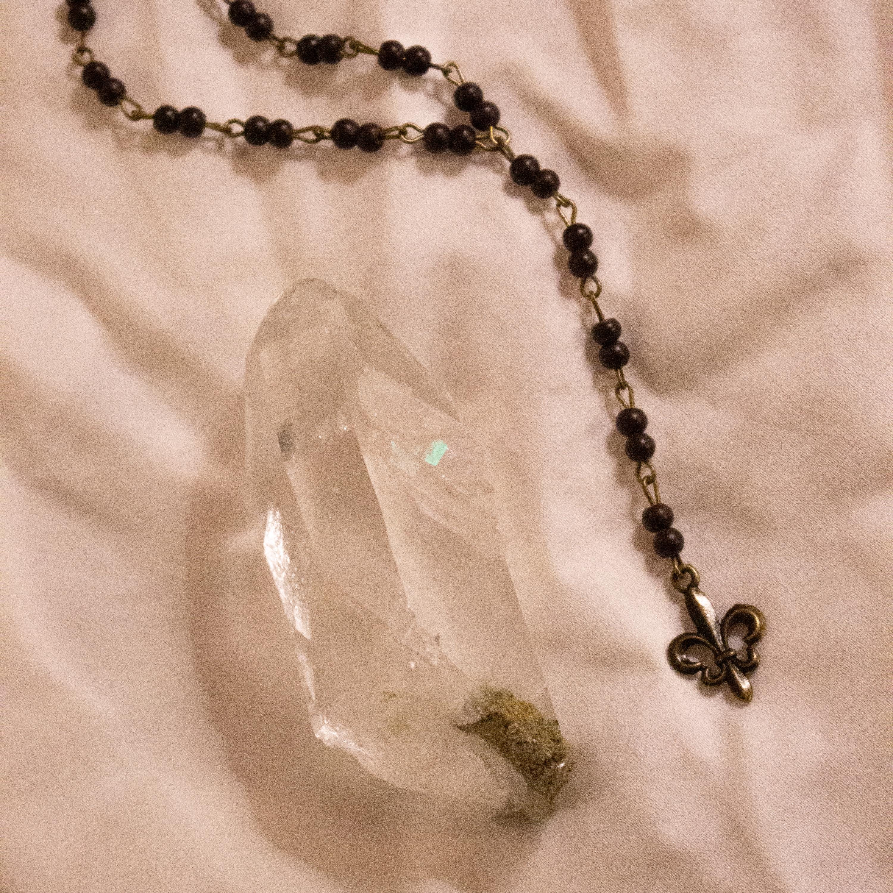 Vintage Inspired Dark Purple Beaded Drop Fleur-de-Lis Necklace