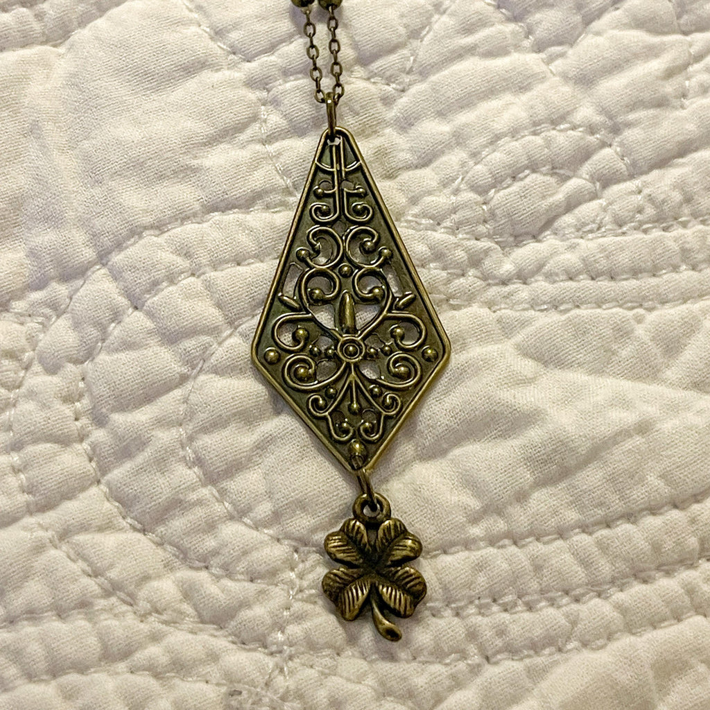 Vintage-Inspired Bronze Filigree Clover Pendant Necklace - Art Nouveau, Boho, Gothic, Lucky Charm Jewelry