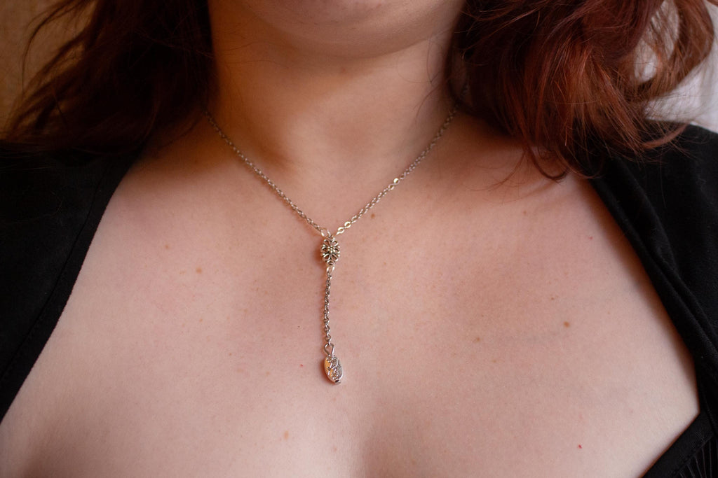 Vintage Inspired Sterling Silver Y-Style Drop Necklace ⋆ Floral Filigree Pendant with Sterling Silver Alloy Beads