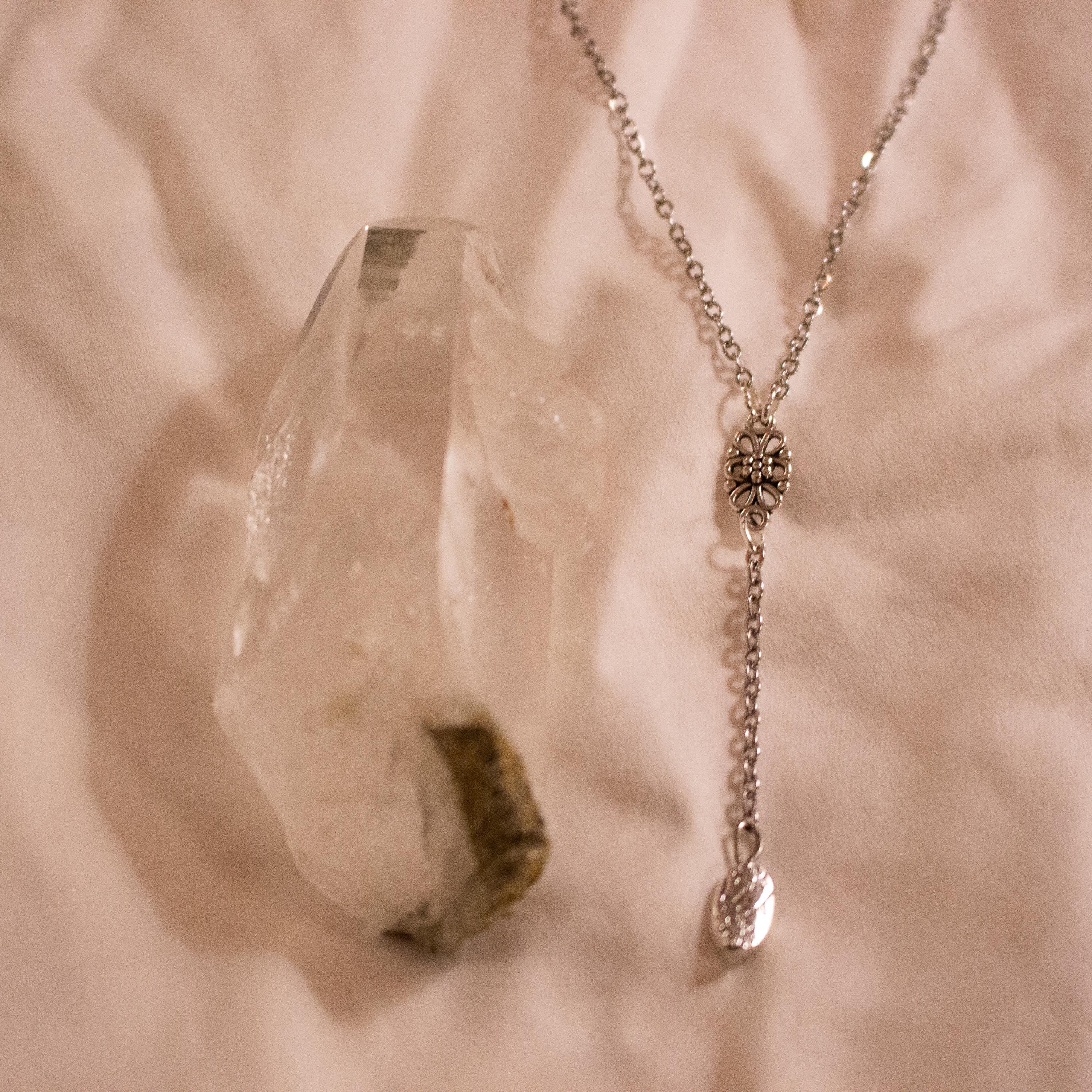 Vintage Inspired Sterling Silver Y-Style Drop Necklace ⋆ Floral Filigree Pendant with Sterling Silver Alloy Beads