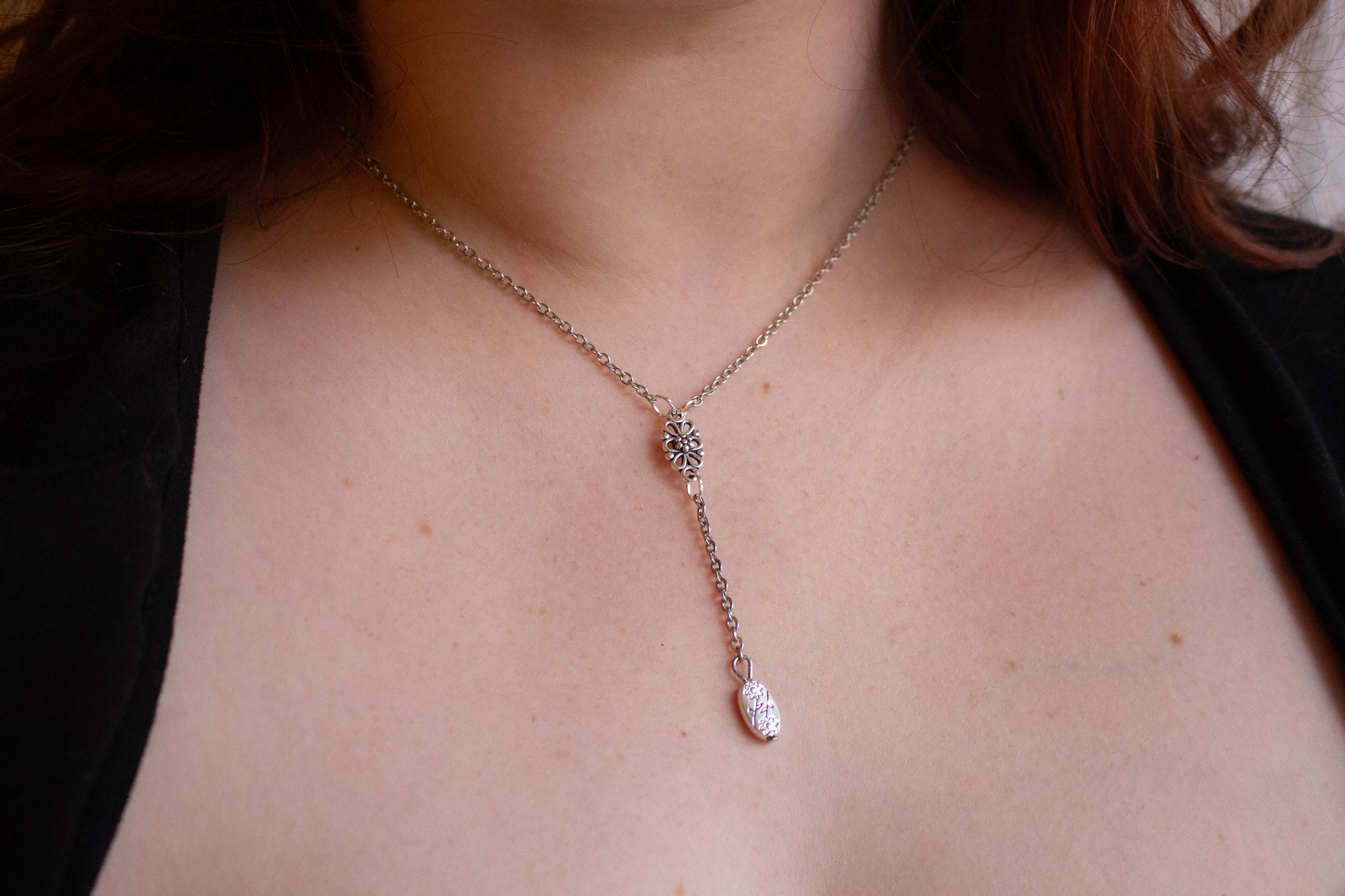 Vintage Inspired Sterling Silver Y-Style Drop Necklace ⋆ Floral Filigree Pendant with Sterling Silver Alloy Beads